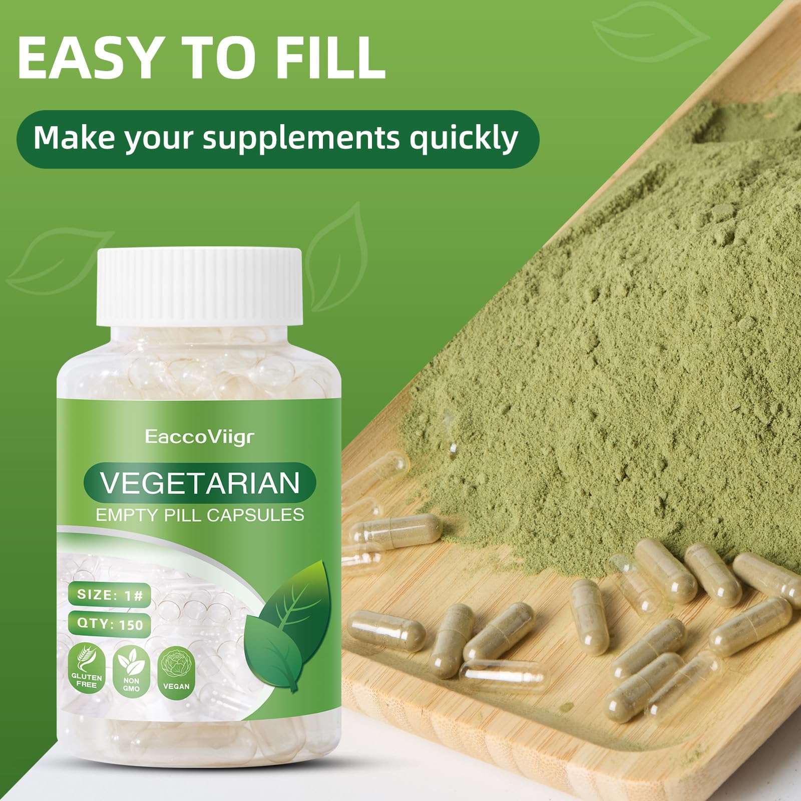 EaccoViigr Size 1 Empty Capsules - 150 Count Clear Vegetarian Capsule Kit