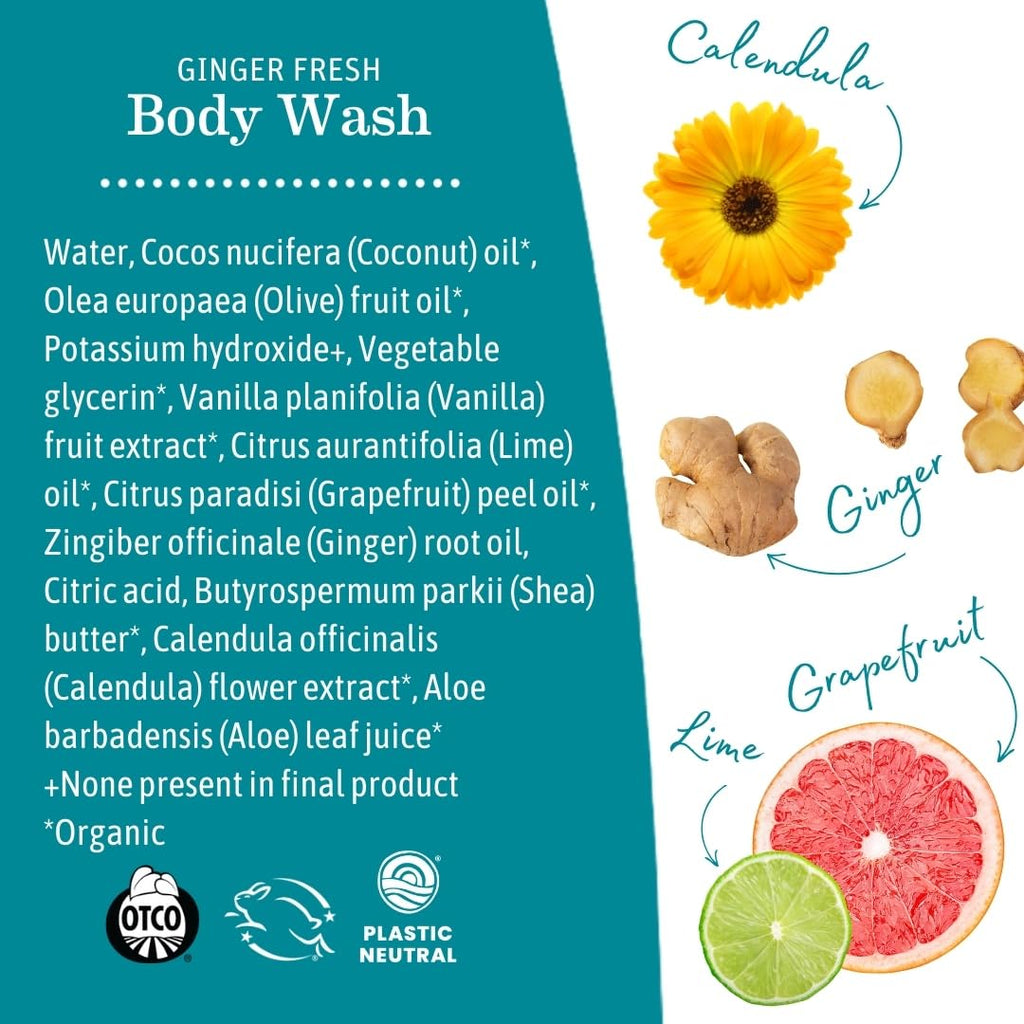 Earth Mama Ginger Fresh Hand & Body Wash | Castile Soap with Coconut Oil, Shea Butter, Calendula & Aloe (34 oz)