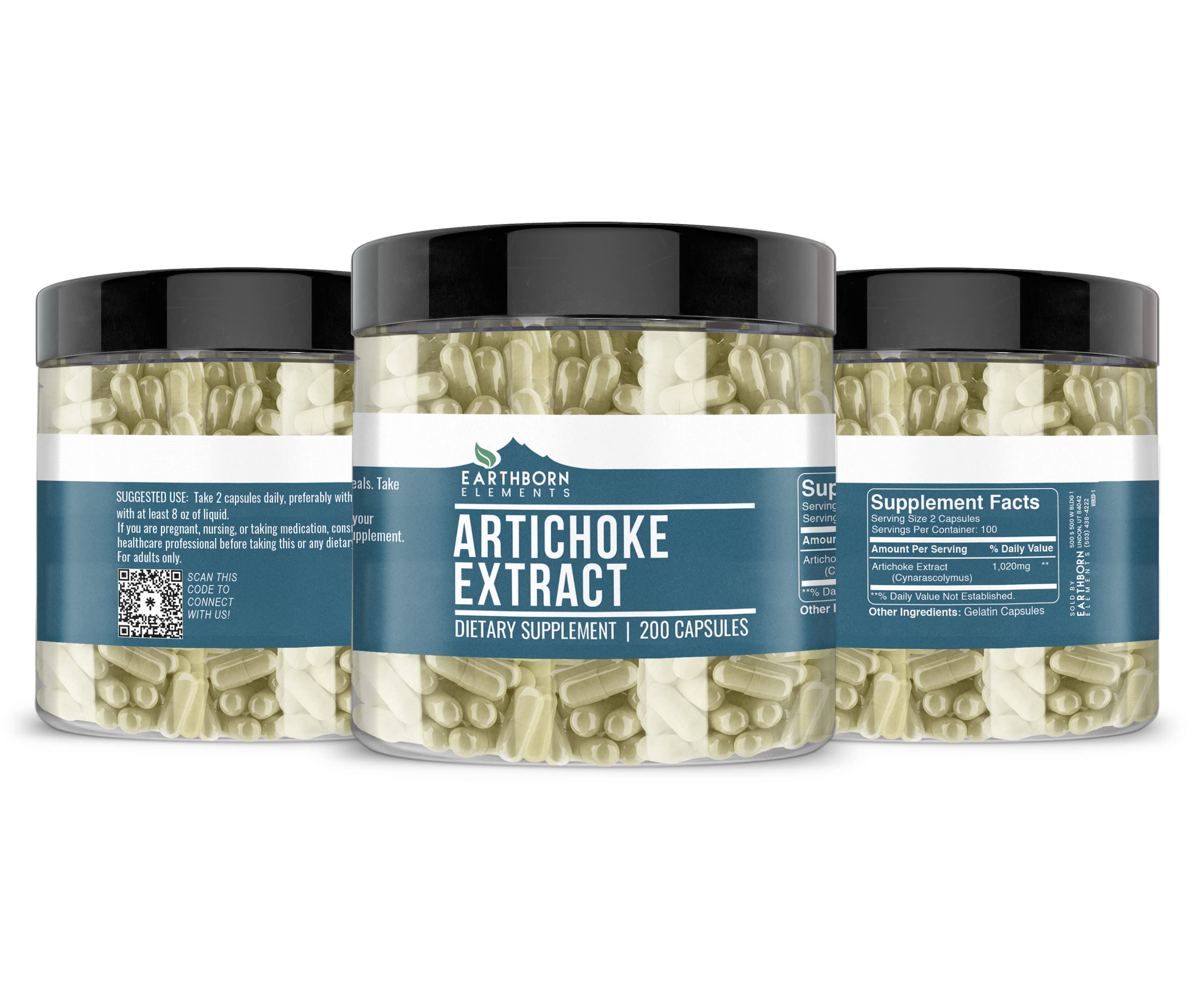 Earthborn Elements Artichoke Extract 200 Capsules - Pure & Undiluted, No Additives