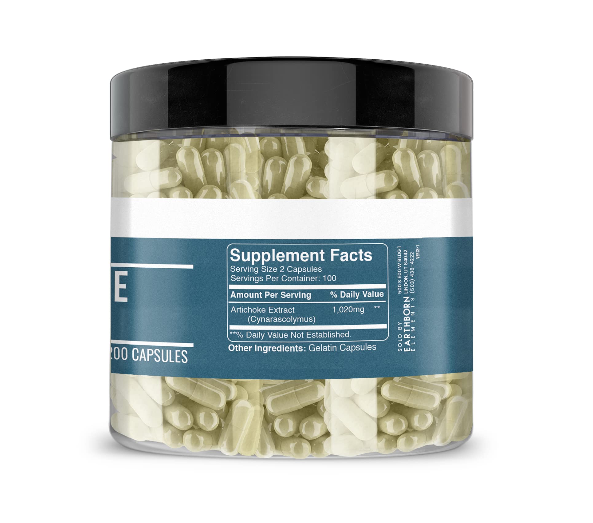 Earthborn Elements Artichoke Extract 200 Capsules - Pure & Undiluted, No Additives