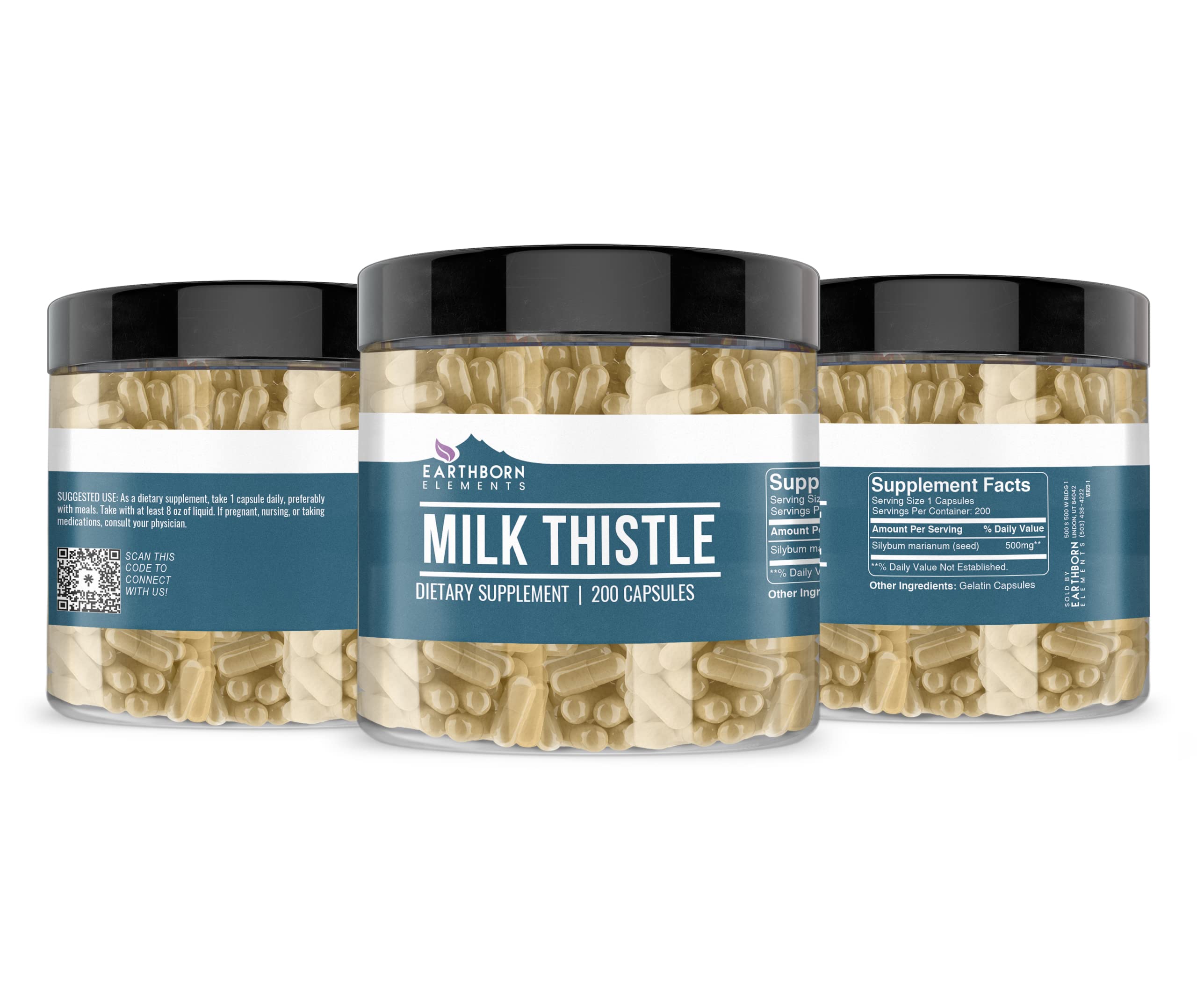 Earthborn Elements Milk Thistle 200 Capsules – Pure & Undiluted, No Additives