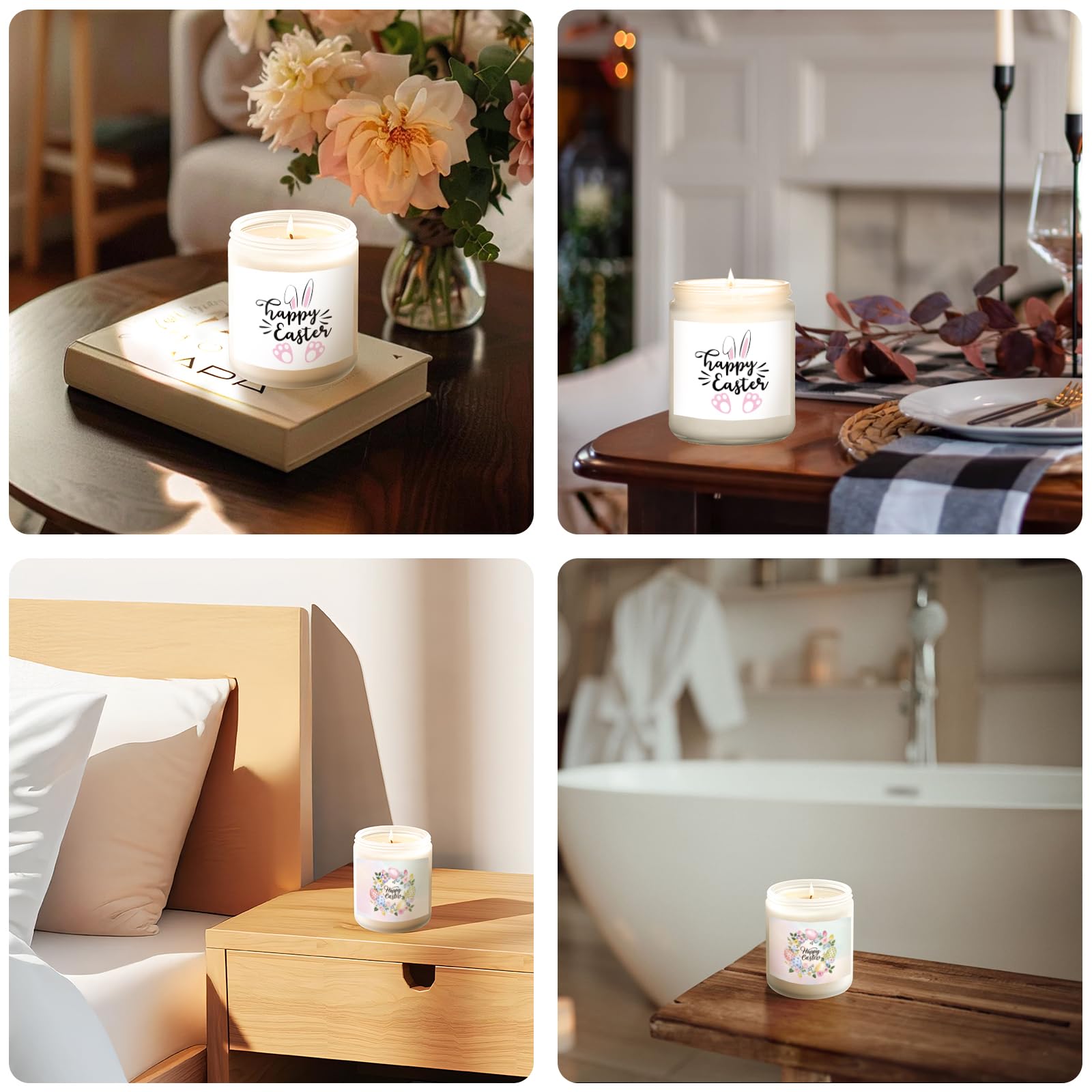 Easter Candle - Cream Vanilla Scented Natural Soy Wax (7oz) Jar for Home & Easter Decor