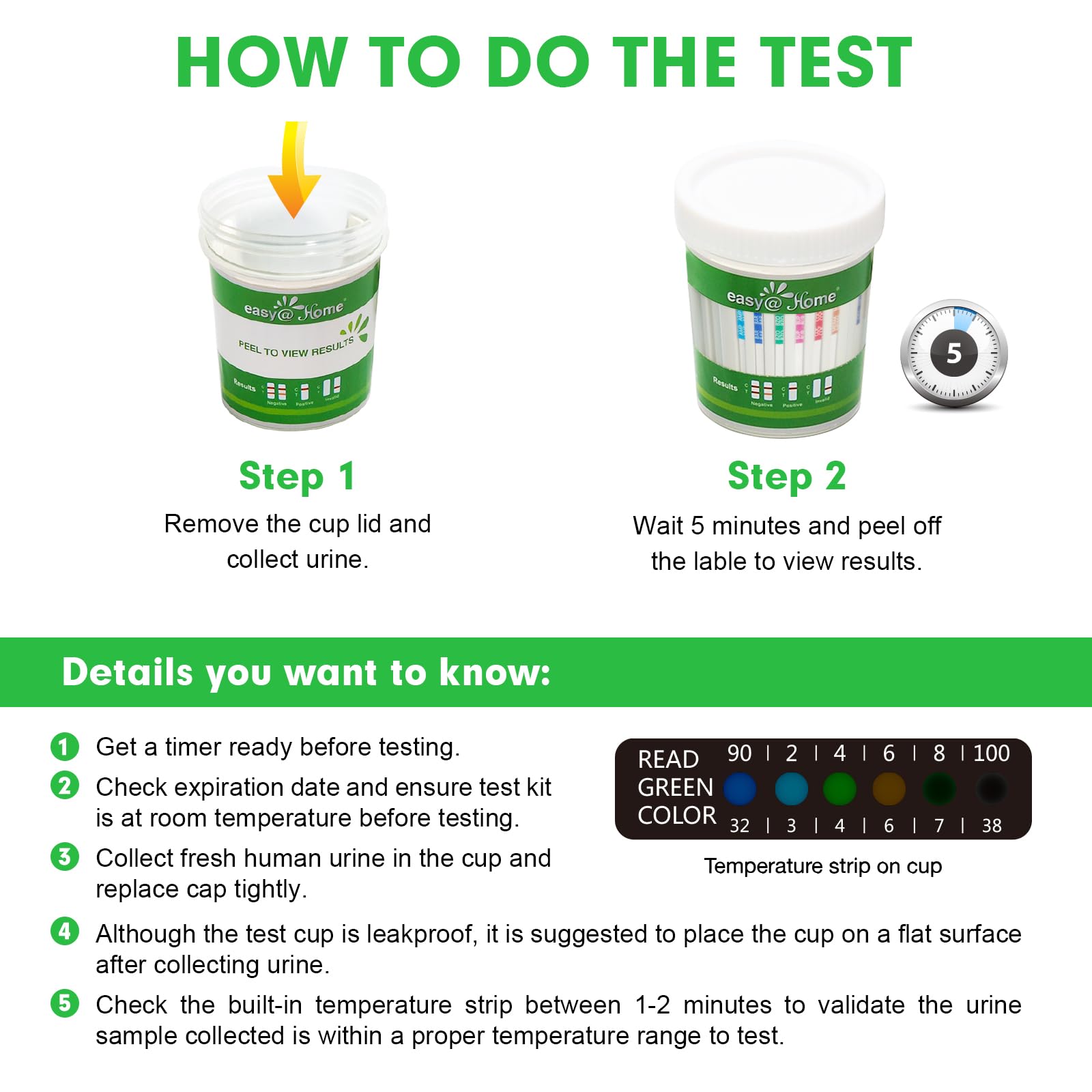 Easy@Home Drug Test Cup – At-Home Amp/Bup/Bar/Bzo/CoC/THC50 Kit (20)