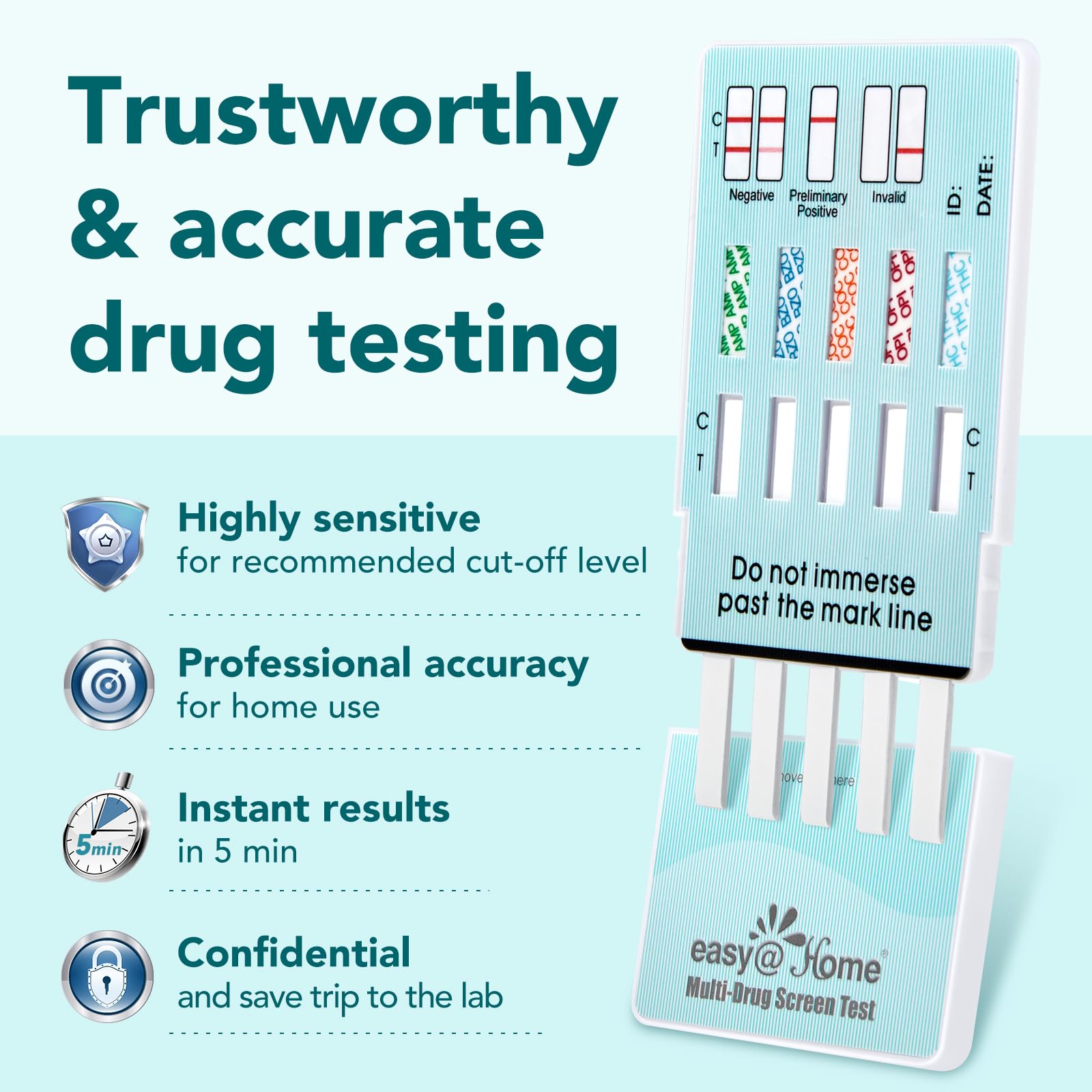 Easy@Home 5-Panel Urine Drug Test Kit (5 Pack) – THC/Marijuana, Cocaine, OPI, AMP, BZO – At-Home Test – 5 Minute Results EDOAP-754
