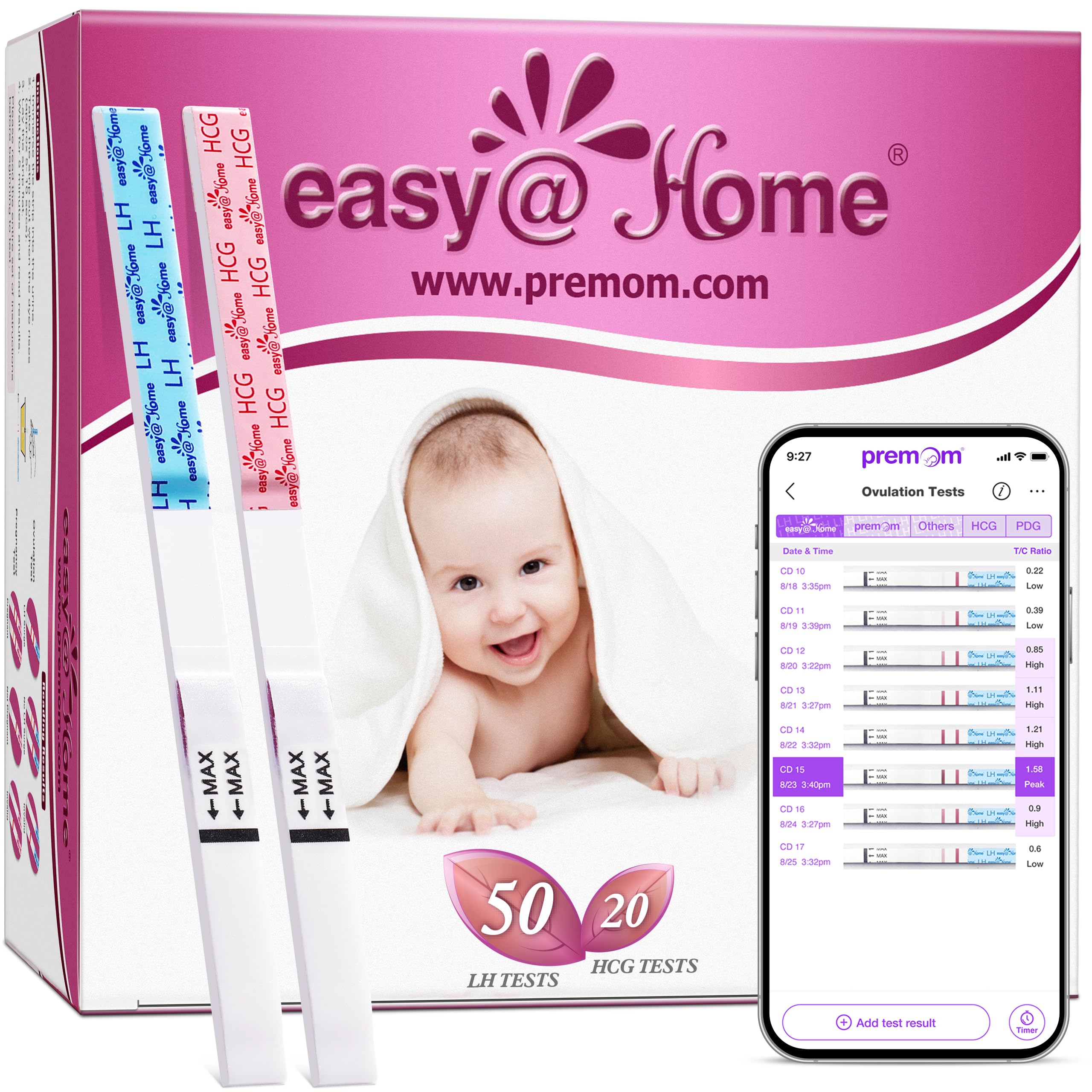 Easy@Home 50 Ovulation & 20 Pregnancy Test Strips Kit – LH & HCG Combo