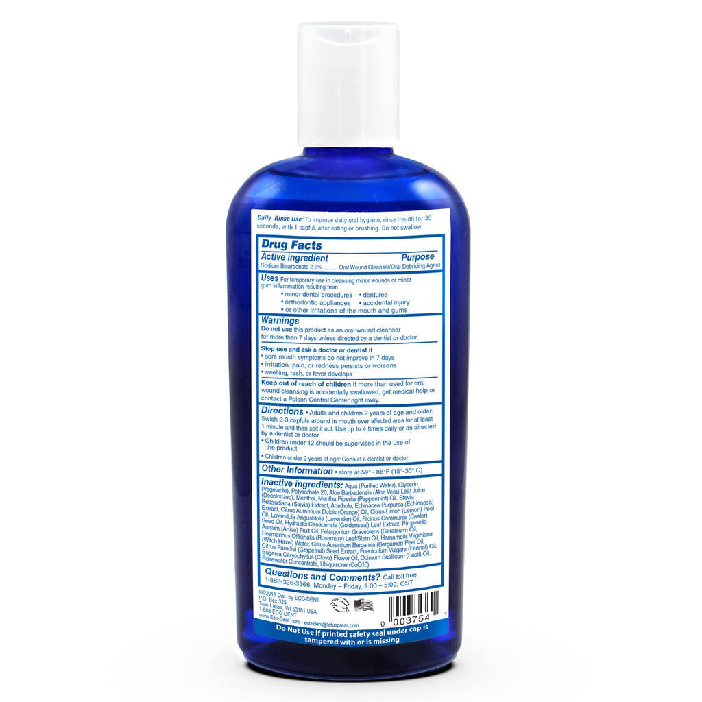 Eco-Dent Alcohol-Free Mint Mouthwash | Baking Soda, CoQ10, 8 oz (Pack of 2)