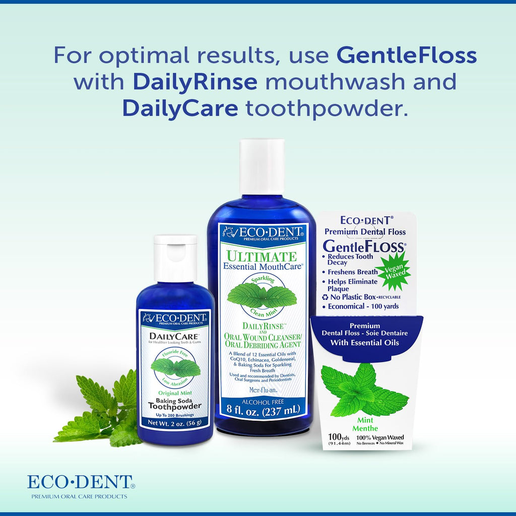 Eco-Dent GentleFloss Mint Dental Floss – Vegan Wax, 100 Yds, Pack of 6
