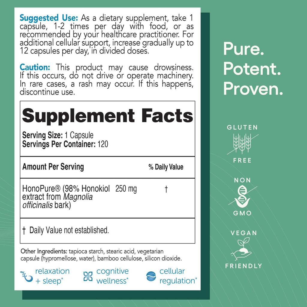 EcoNugenics HonoPure – 120 Capsules | 98% Pure Honokiol for Cellular & Cognitive Support