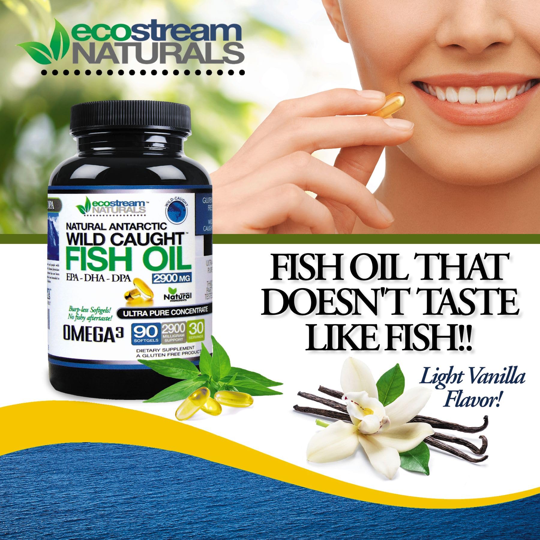 ecostream Naturals Wild Caught Omega-3 Fish Oil 2,900 mg – DPA, EPA & DHA | Enteric-Coated