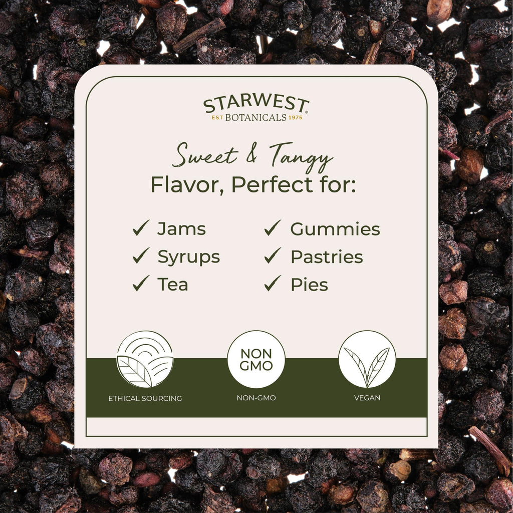 Starwest Botanicals Whole Elderberries - Dried, Kosher, Wildcrafted (1 lb Bulk)