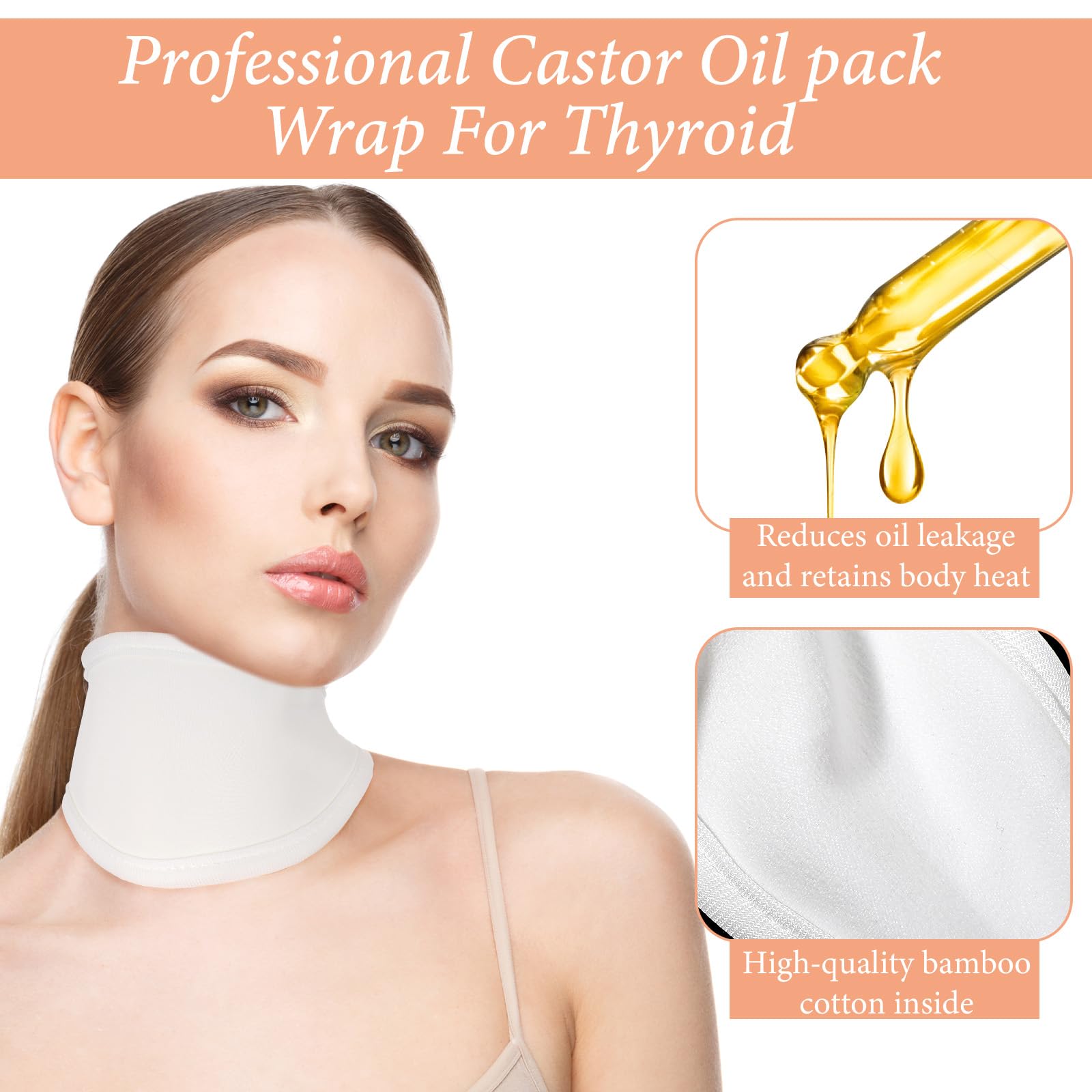 ElevateTech Castor Oil Neck Pack for Thyroid – 3 Pcs Reusable Organic Neck Wrap