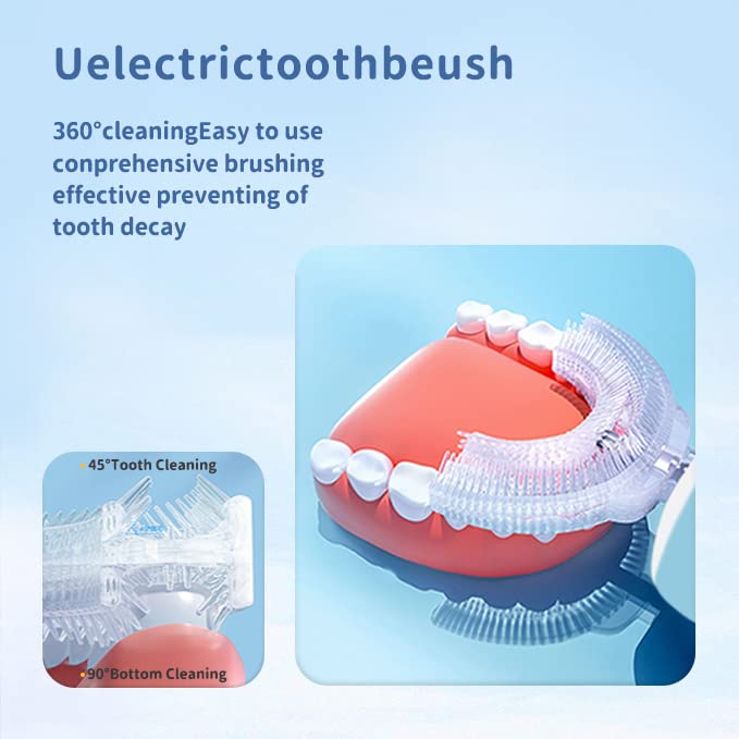 ELOTAME Kids Electric U-Shaped Toothbrush – 6 Modes, 4 Brush Heads, Pink (Ages 8-15)