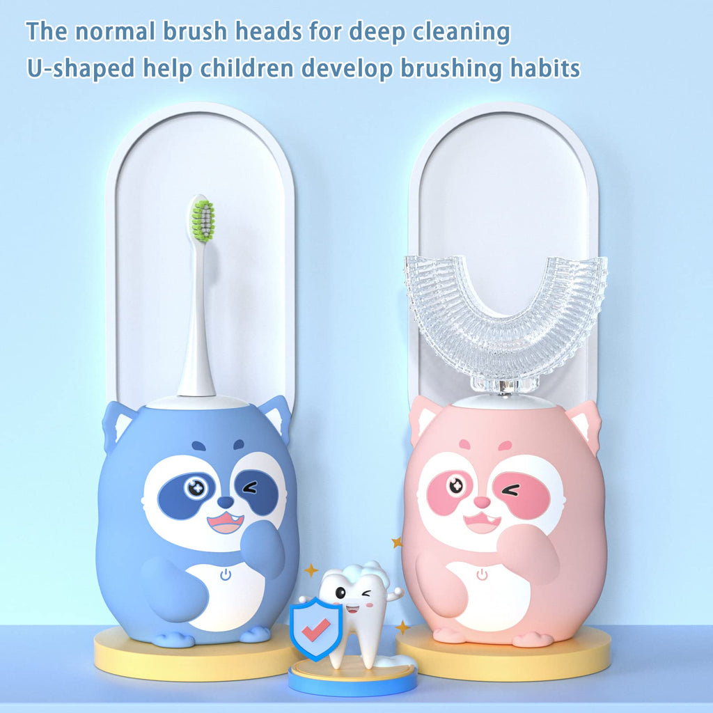 ELOTAME Kids Electric U-Shaped Toothbrush – 6 Modes, 4 Brush Heads, Pink (Ages 8-15)