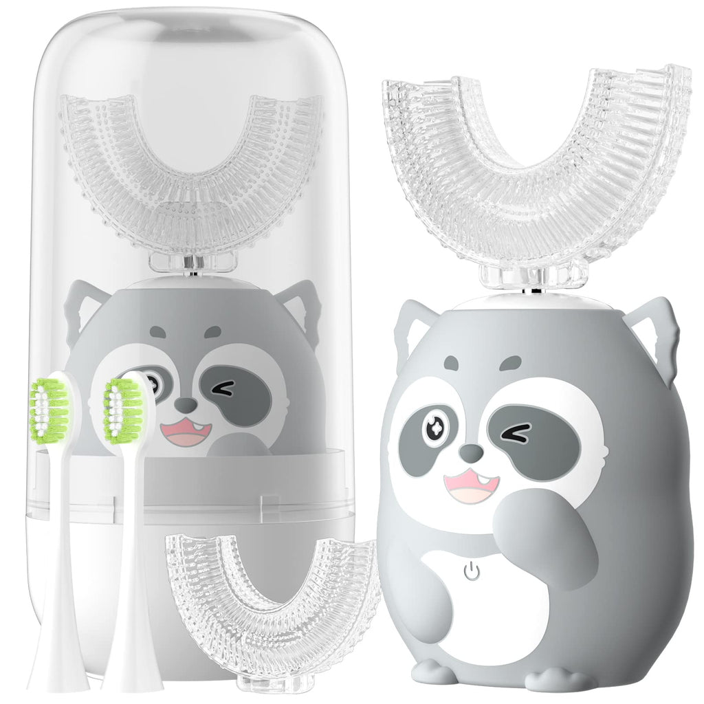 ELOTAME Kids Electric U-Shaped Toothbrush Gray | 6 Cleaning Modes, 60s Timer, 4 Brush Heads, Age 8-15
