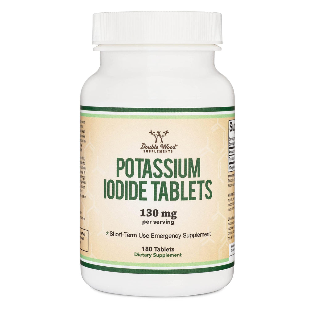 Potassium Iodide 130 mg Tablets – 180 Count Emergency Use for Exposure – 3 Month Supply | Double Wood Supplements
