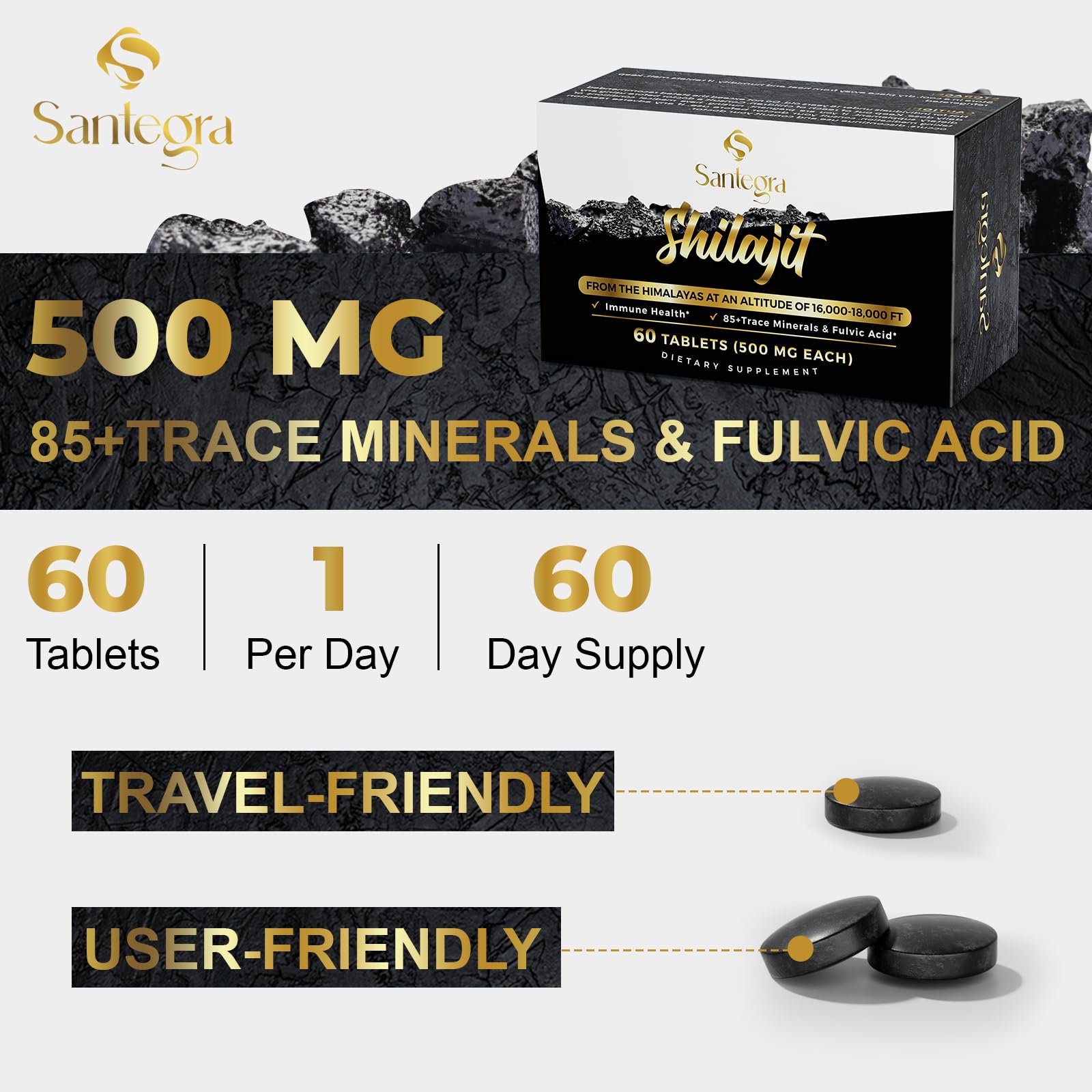 30,000 MG Shilajit Tablets — 100% Pure Himalayan Shilajit, 120 Count