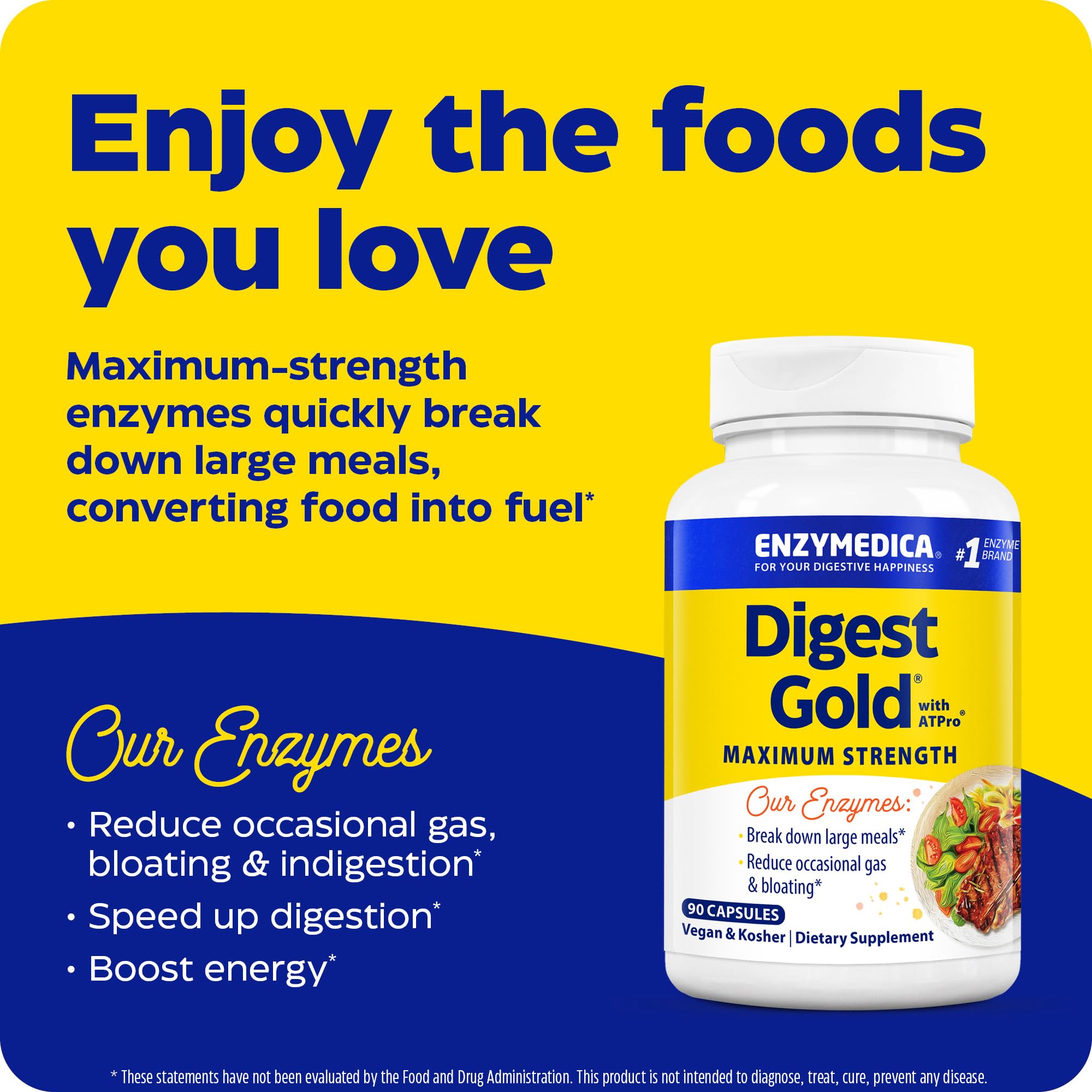 Enzymedica Digest Gold + ATPro – Maximum Strength Digestive Enzymes, 90 Caps