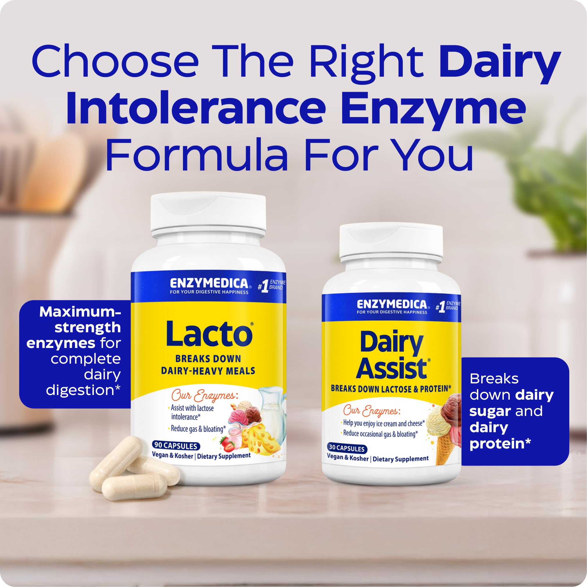 Enzymedica Lacto: Advanced Lactase Pills for Dairy Digestion, 90 Capsules