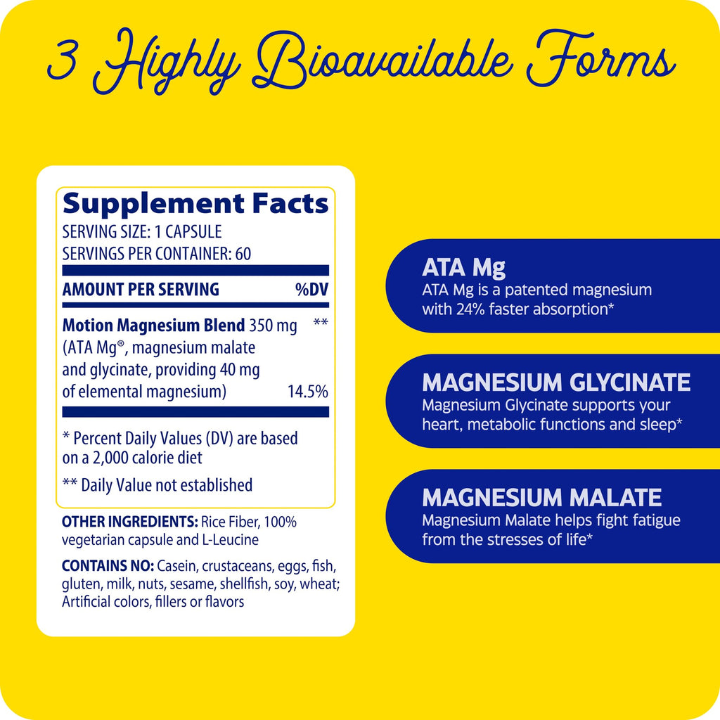 Enzymedica Magnesium Motion – 60 Count (Pack of 2) with 3 Forms: ATA Mg, Glycinate, Malate