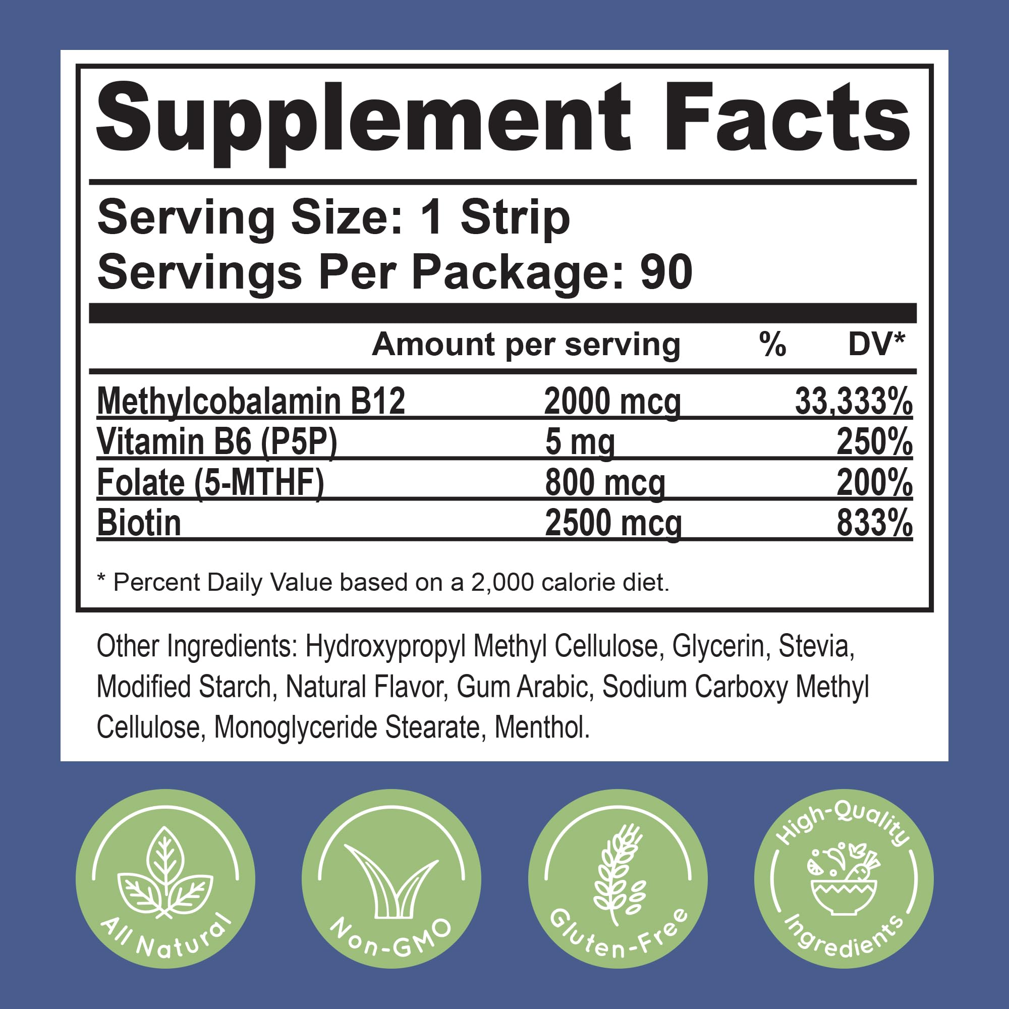 Essential Source 2,000 mcg Methylcobalamin B12 Sublingual Strips – Biotin, B6, 5-MTHF (5 Strips) | Energy, Brain & Nerve Support