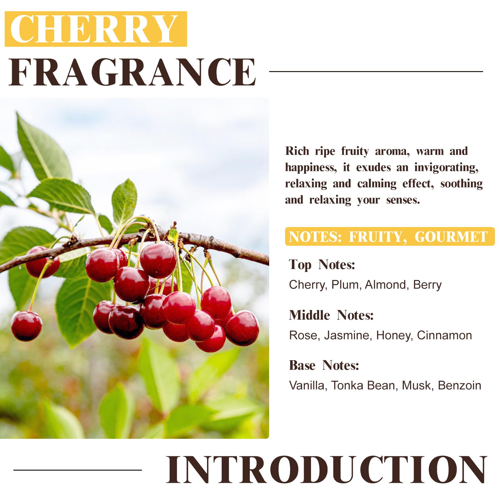 Cherry Fragrance Oil 60ml | EUQEE Premium Essential Oil with Glass Dropper for Diffusers, Candles & Soaps