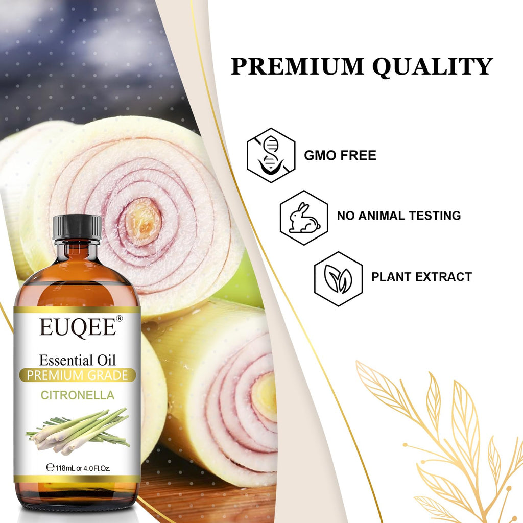 EUQEE Citronella Essential Oil – 118ml Gift Box with Glass Dropper
