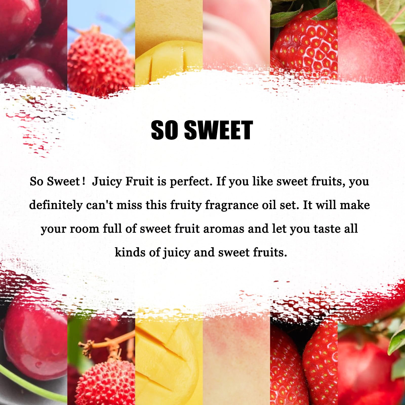 EUQEE Premium Fruit Fragrance Oils Gift Set – 6x10ml (Strawberry, Cherry, Litchi, Apple, Mango, Peach)