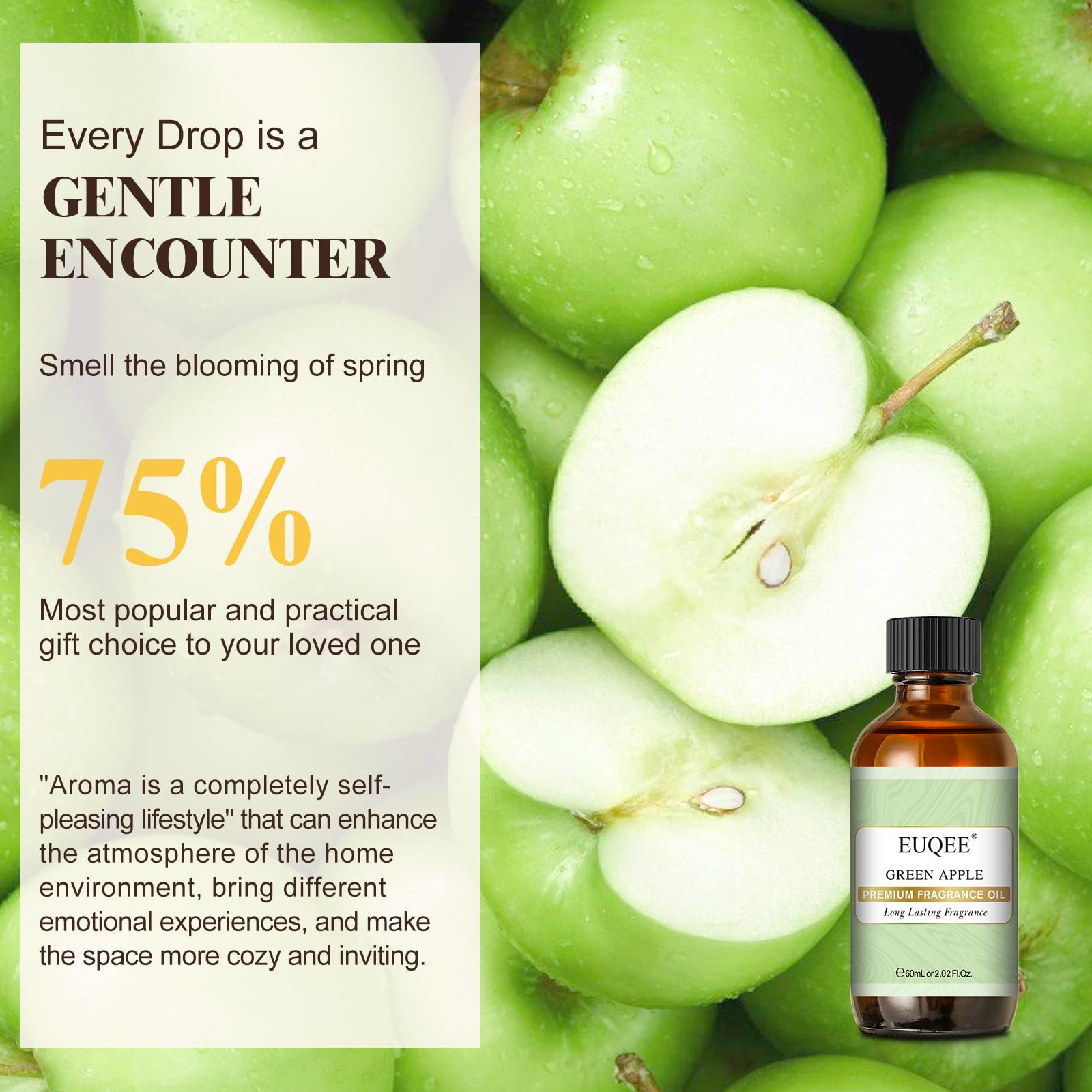 EUQEE Green Apple Fragrance Oils – 60ml / 2.02 fl oz Glass Dropper, Diffuser, Candle, DIY Soap