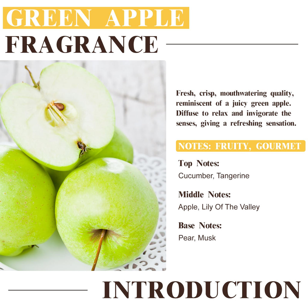 EUQEE Green Apple Fragrance Oils – 60ml / 2.02 fl oz Glass Dropper, Diffuser, Candle, DIY Soap