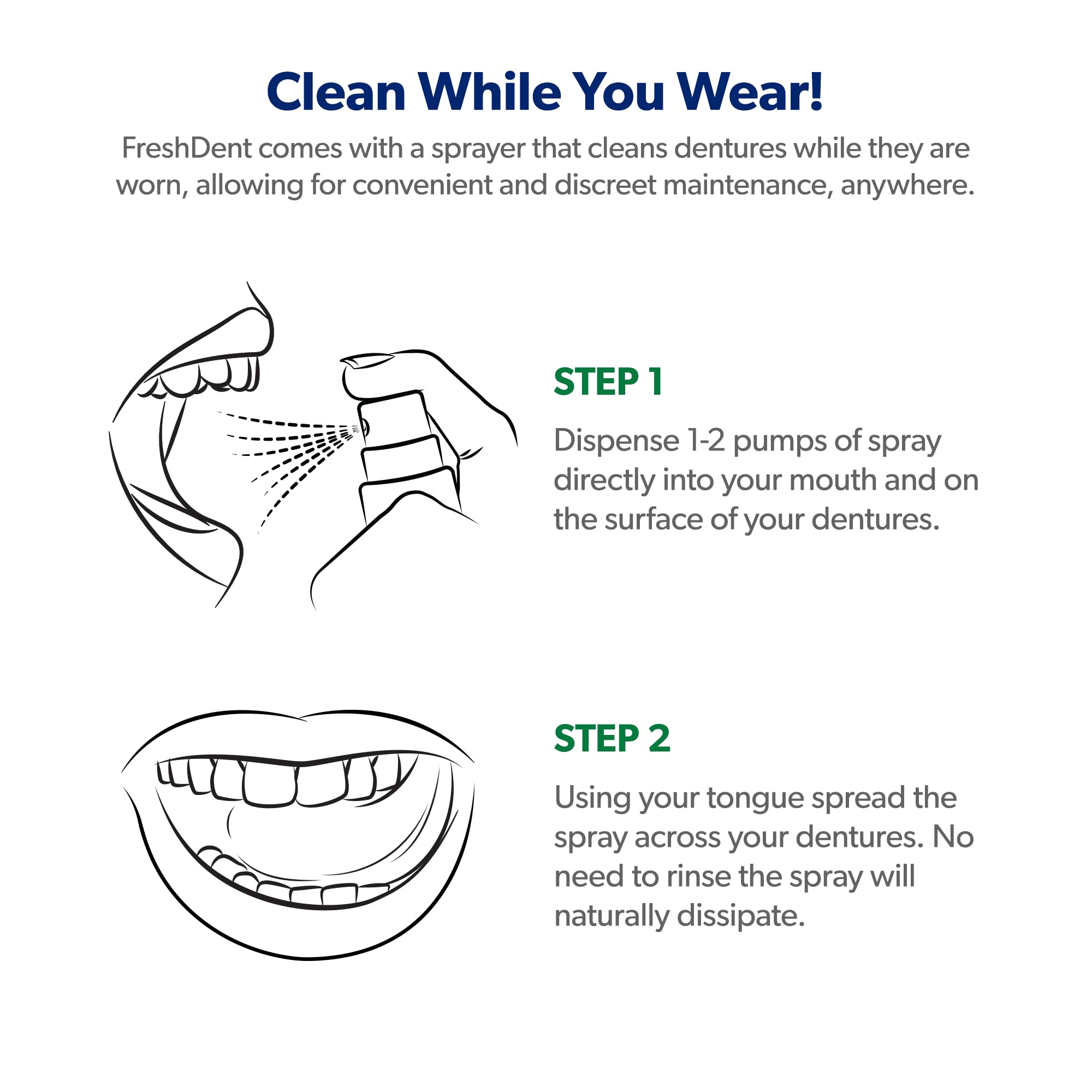 EverSmile FreshDent Denture and Partial Denture Cleaner + Teeth Whitening Spray & Foam - Travel Size 50ml + 10ml (4pk)