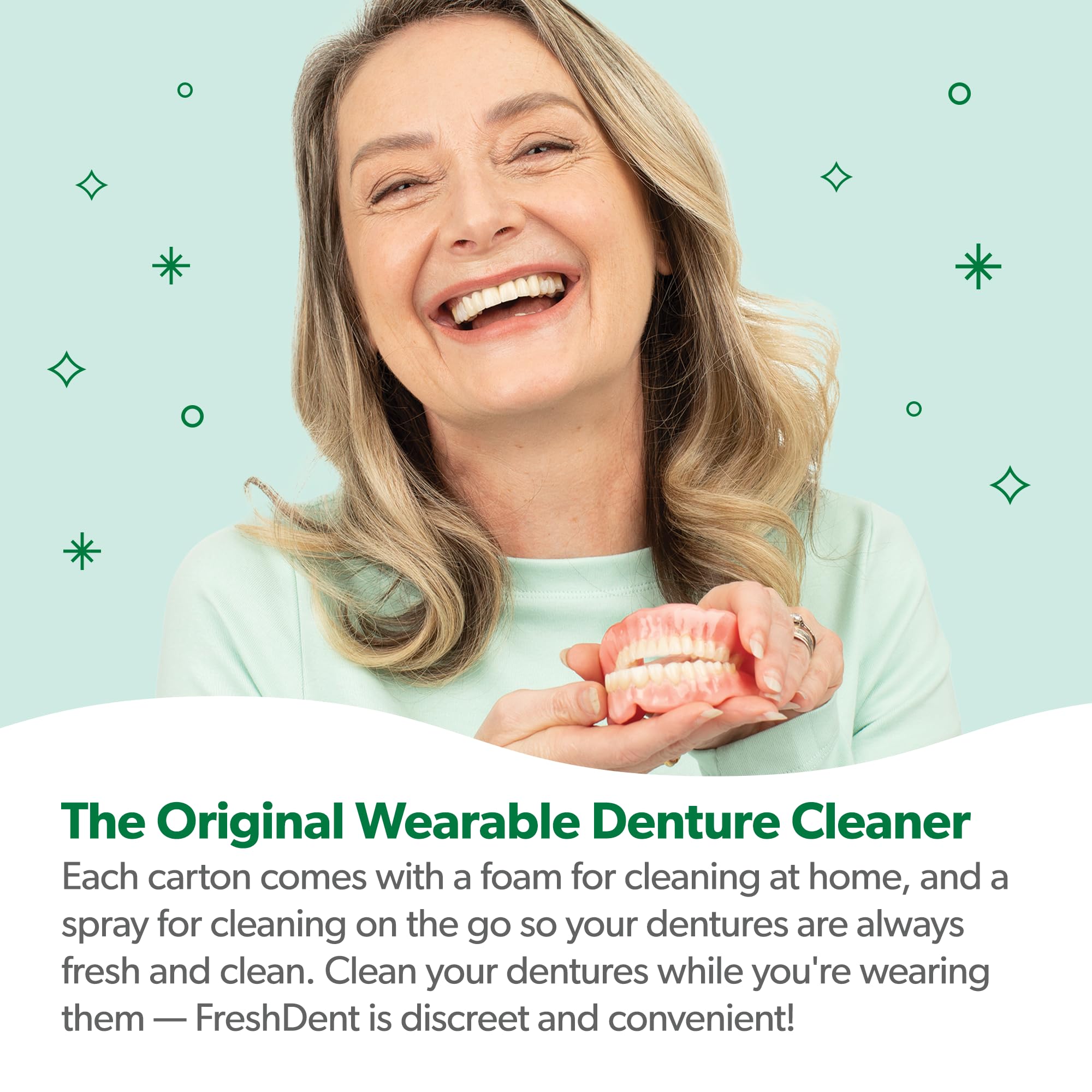 EverSmile FreshDent Denture and Partial Denture Cleaner + Teeth Whitening Spray & Foam - Travel Size 50ml + 10ml (4pk)