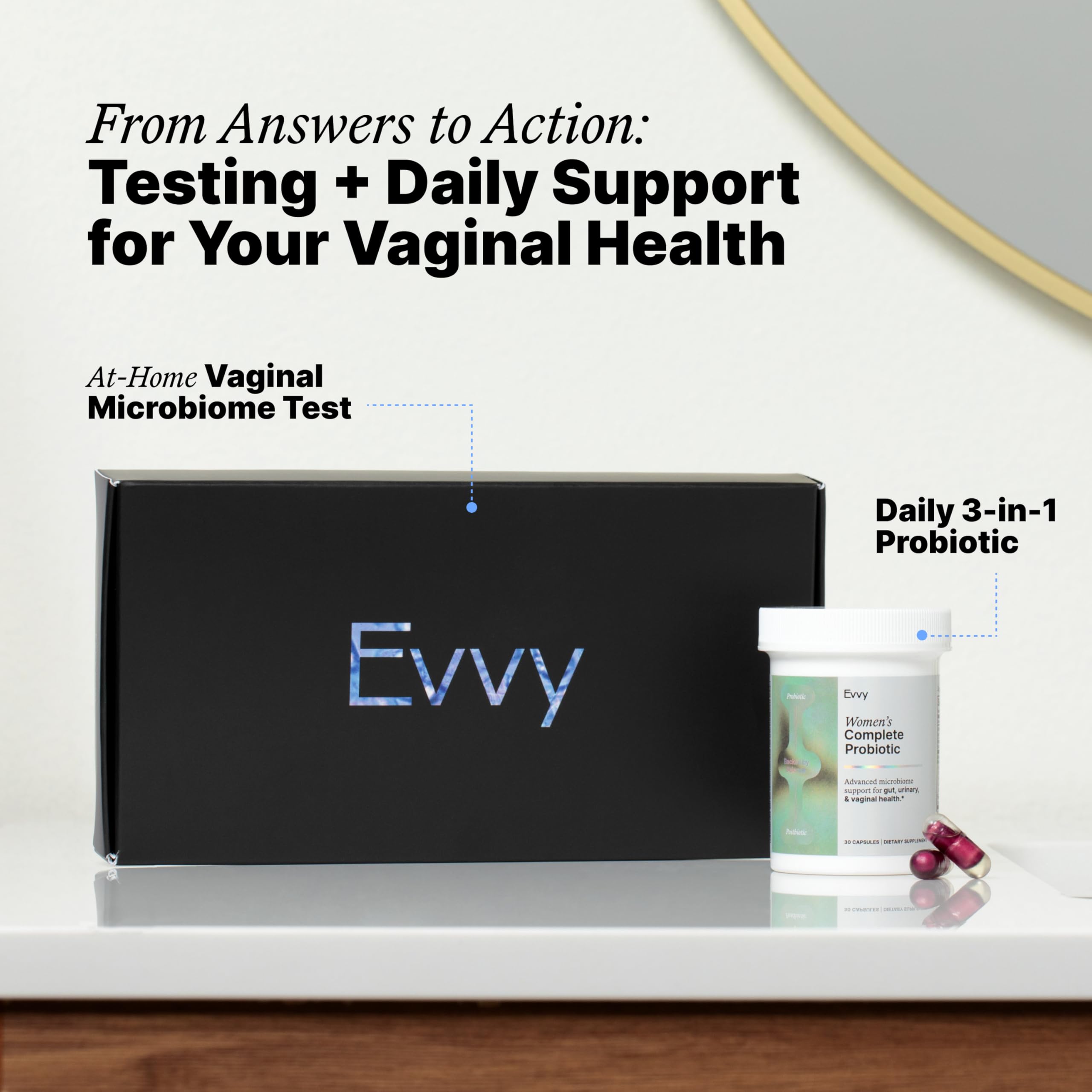 Evvy Women's 3-in-1 Complete Probiotic | Daily Gut, Urinary & Vaginal Health | 30 Day Supply