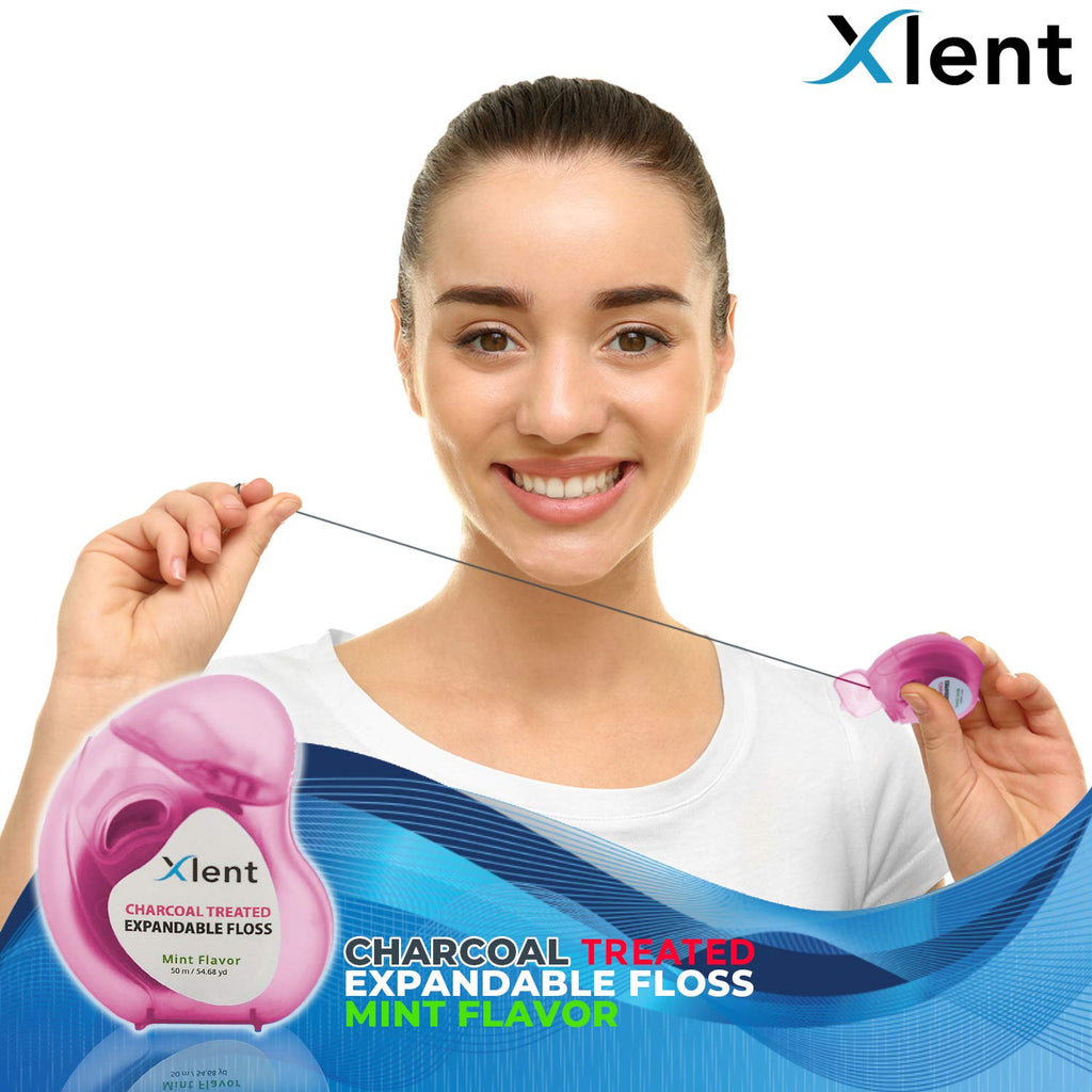 Expandable Floss with Activated Charcoal, Xylitol & Plant-Based Wax – Fresh Mint | 50m (4 Count)