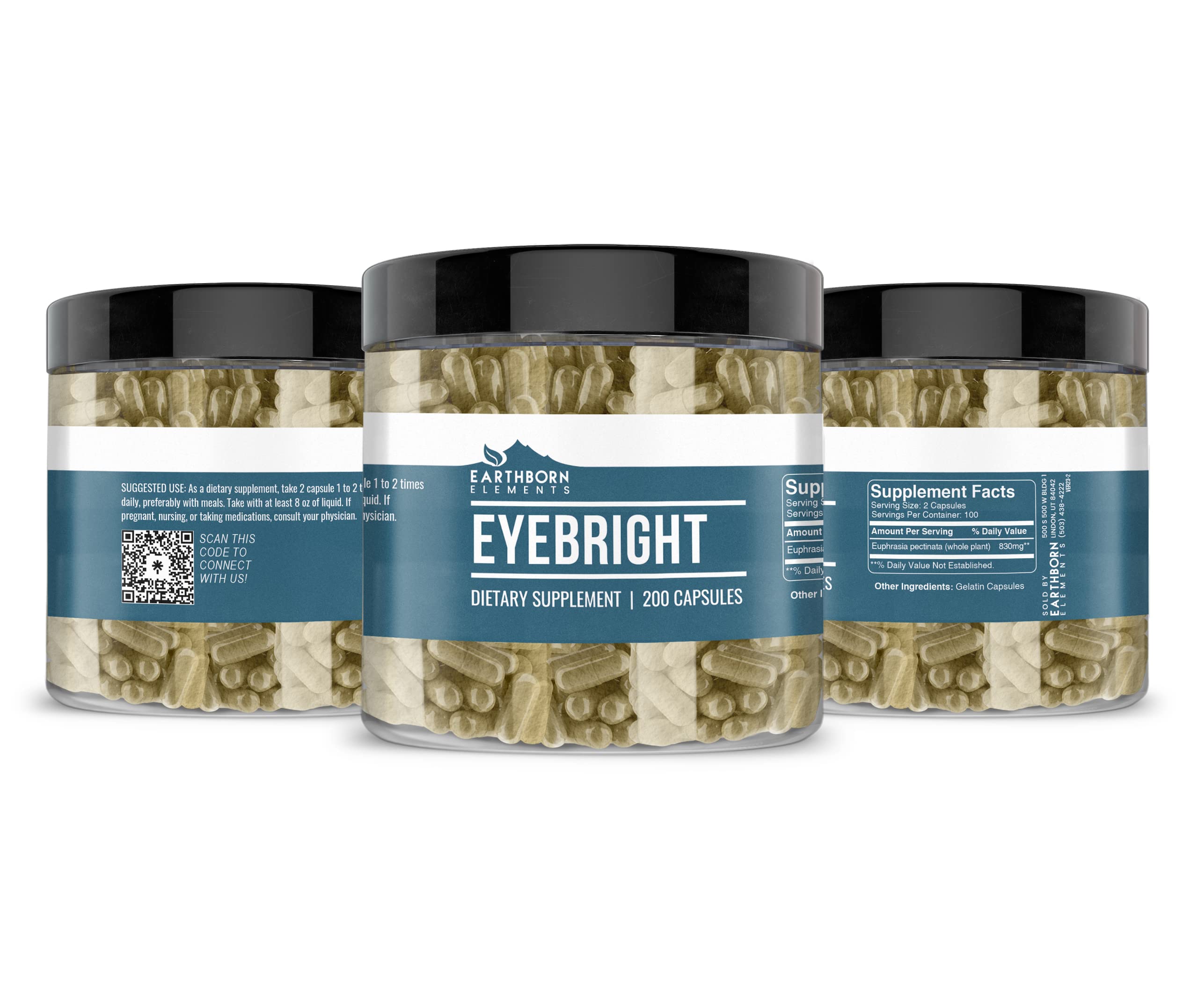 Earthborn Elements Eyebright 200 Capsules, Pure & Undiluted, No Additives
