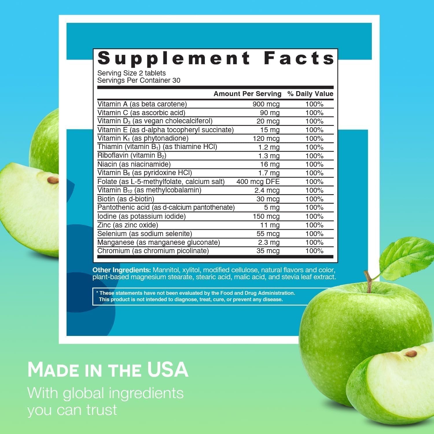 EZ Melts Multivitamin Without Iron – Apple Flavor, 18 Vitamins & Minerals, 120 Fast-Dissolve Tablets