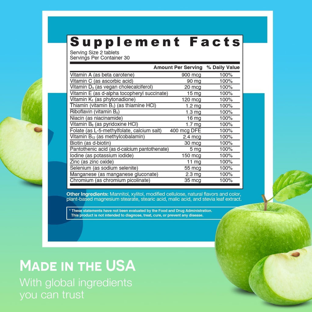 EZ Melts Multivitamin Without Iron – Apple Flavor, 18 Vitamins & Minerals, 120 Fast-Dissolve Tablets