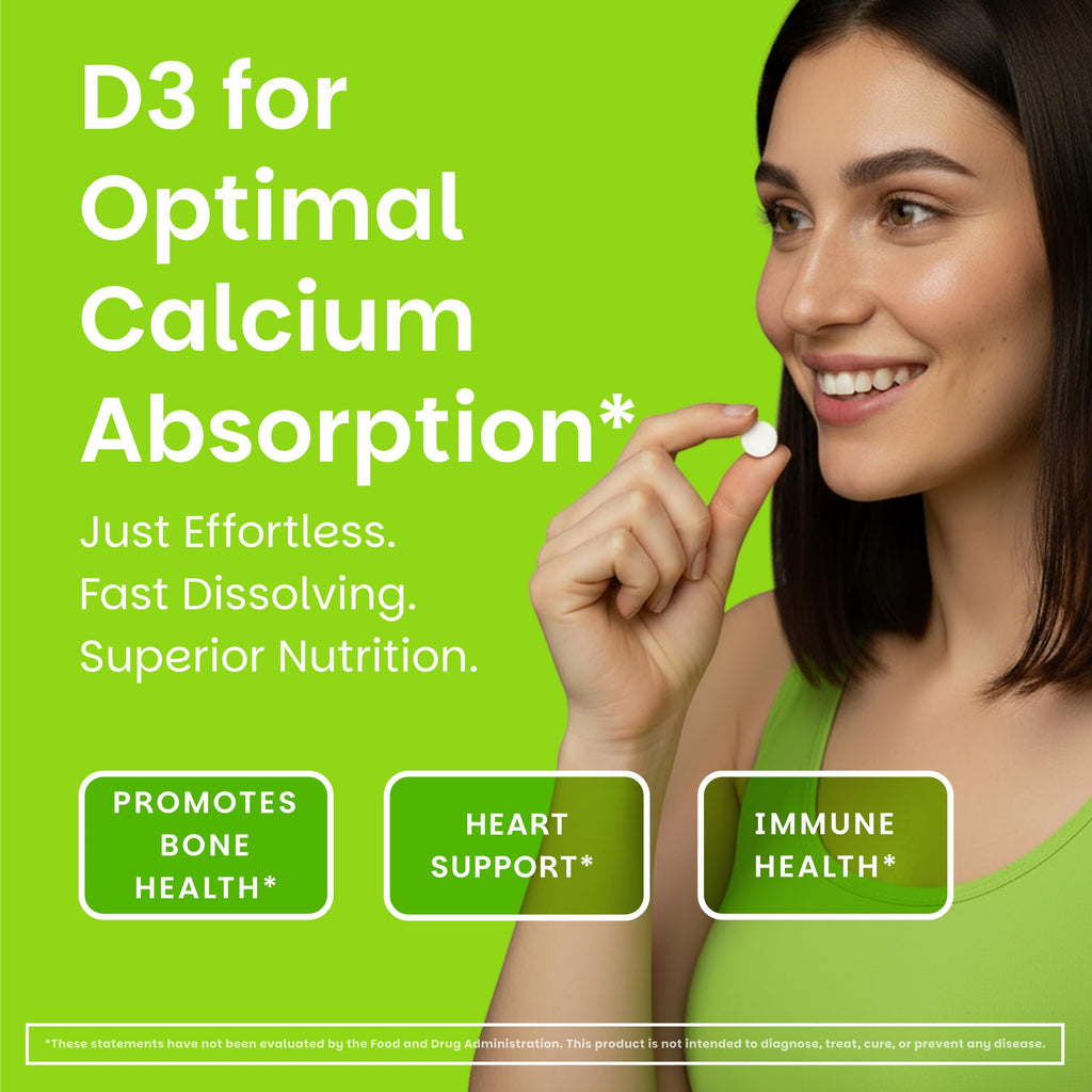 EZ Melts Dissolvable Vitamin D3 5,000 IU – Vegan, Plant-Based, Non-GMO | 90 Tablets, Green Apple