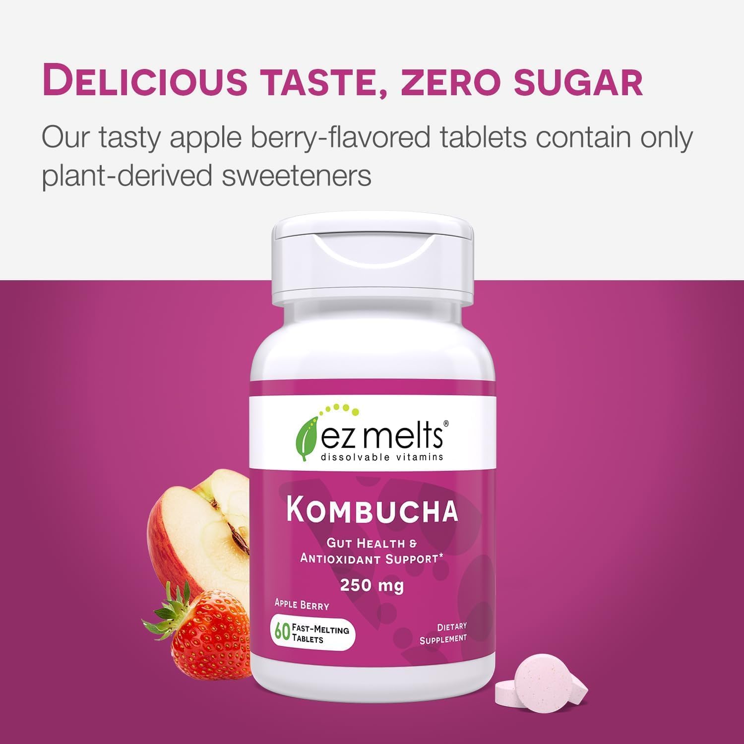 EZ Melts Sugar-Free Kombucha Tablets with SCOBY & Apple Cider Vinegar