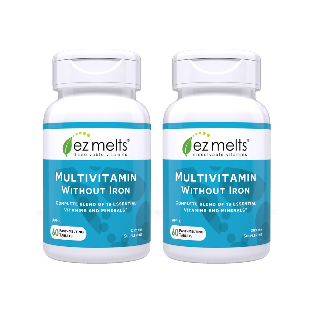 EZ Melts Multivitamin Without Iron – Apple Flavor, 18 Vitamins & Minerals, 120 Fast-Dissolve Tablets