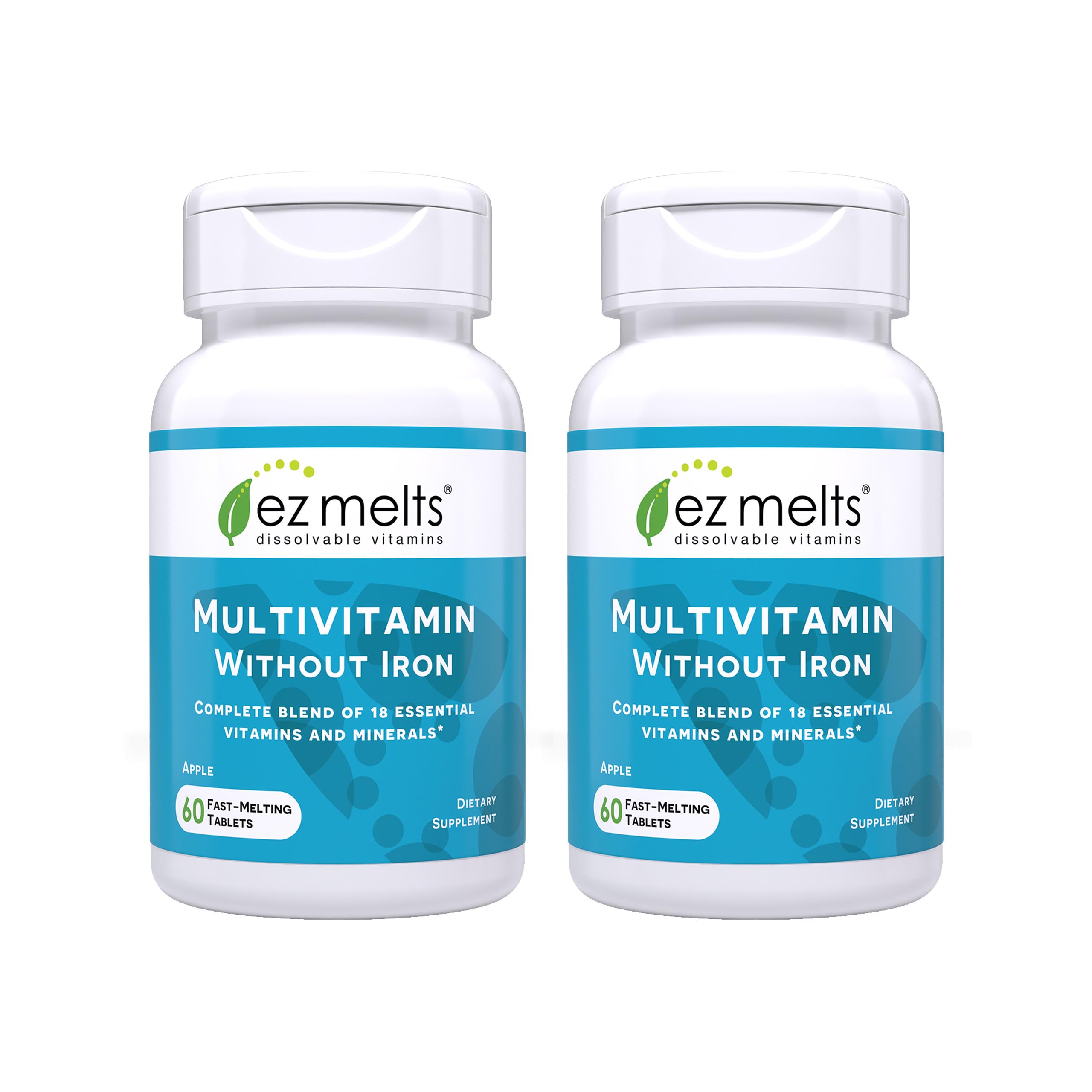 EZ Melts Multivitamin Without Iron – Apple Flavor, 18 Vitamins & Minerals, 120 Fast-Dissolve Tablets