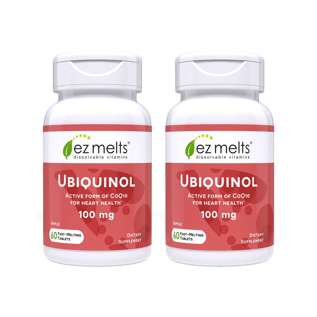 EZ Melts Ubiquinol 100 mg CoQ10—Heart Health & Energy Support, Apple Flavor, 120 Dissolvable Tablets