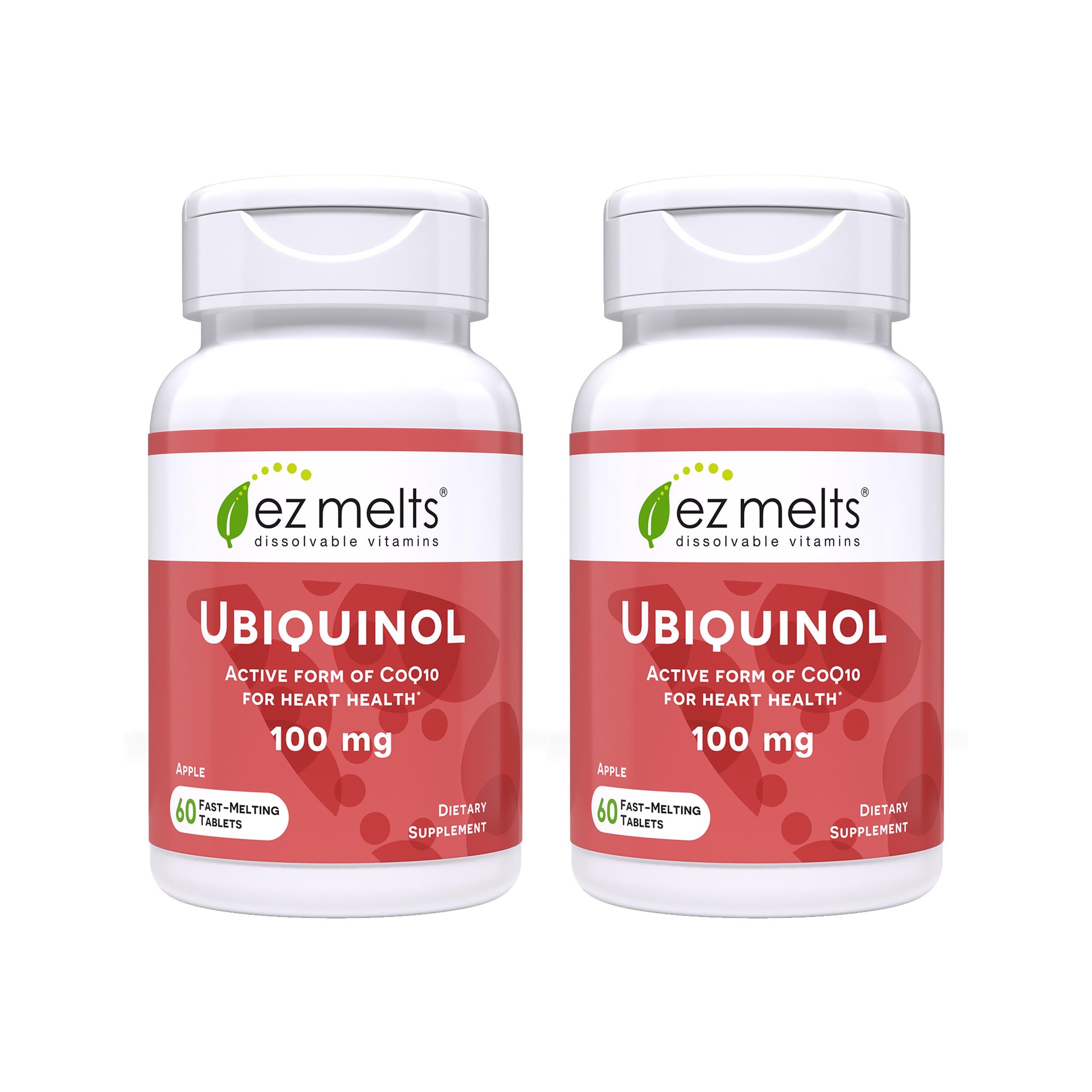EZ Melts Ubiquinol 100 mg CoQ10—Heart Health & Energy Support, Apple Flavor, 120 Dissolvable Tablets