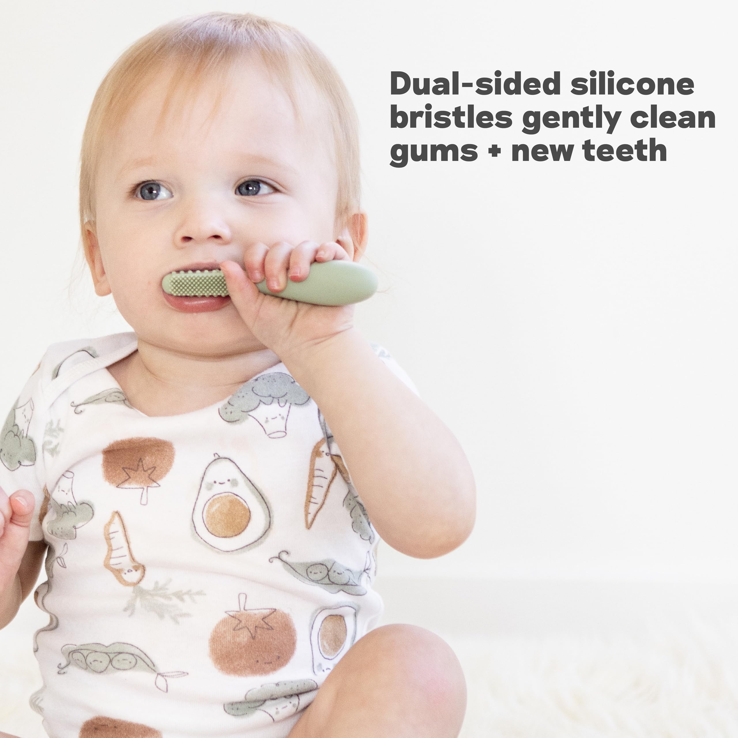 ezpz Baby-Led Toothbrush + Tongue Depressor Dual Pack – Blush (100% Silicone)