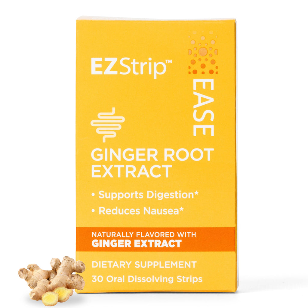 EZStrip Ease Ginger Flavor Dissolving Strips - 30 Count for Nausea & Motion Sickness - Made in USA