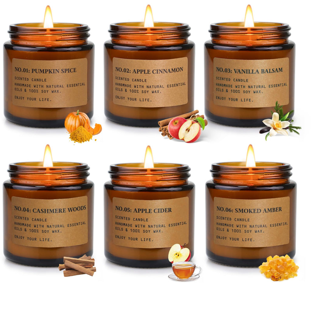 Fall Candles for Home: 6 x 3.5 oz Soy Wax, 150 Hours Long-Lasting – Pumpkin Spice & Apple Cinnamon