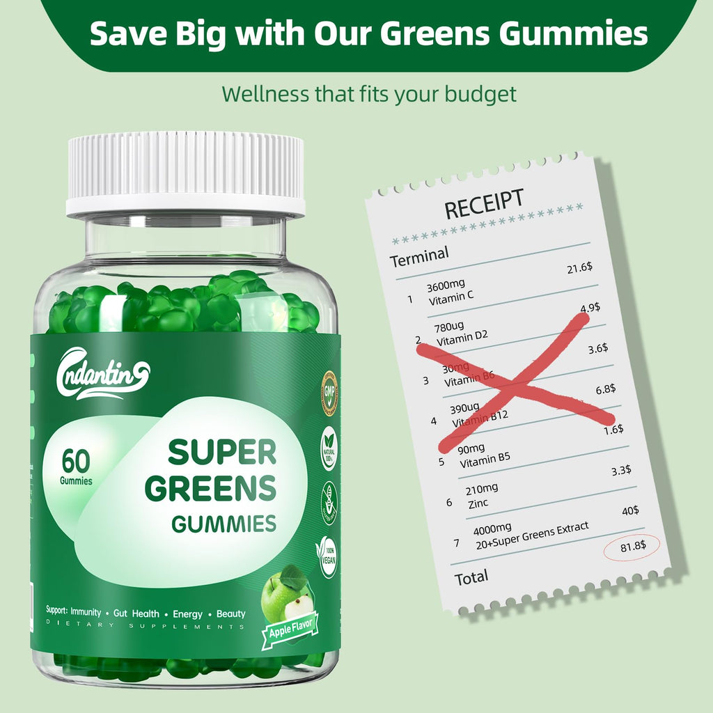 Multivitamin Super Greens Gummies for Women - Vegan Apple, 60 Count