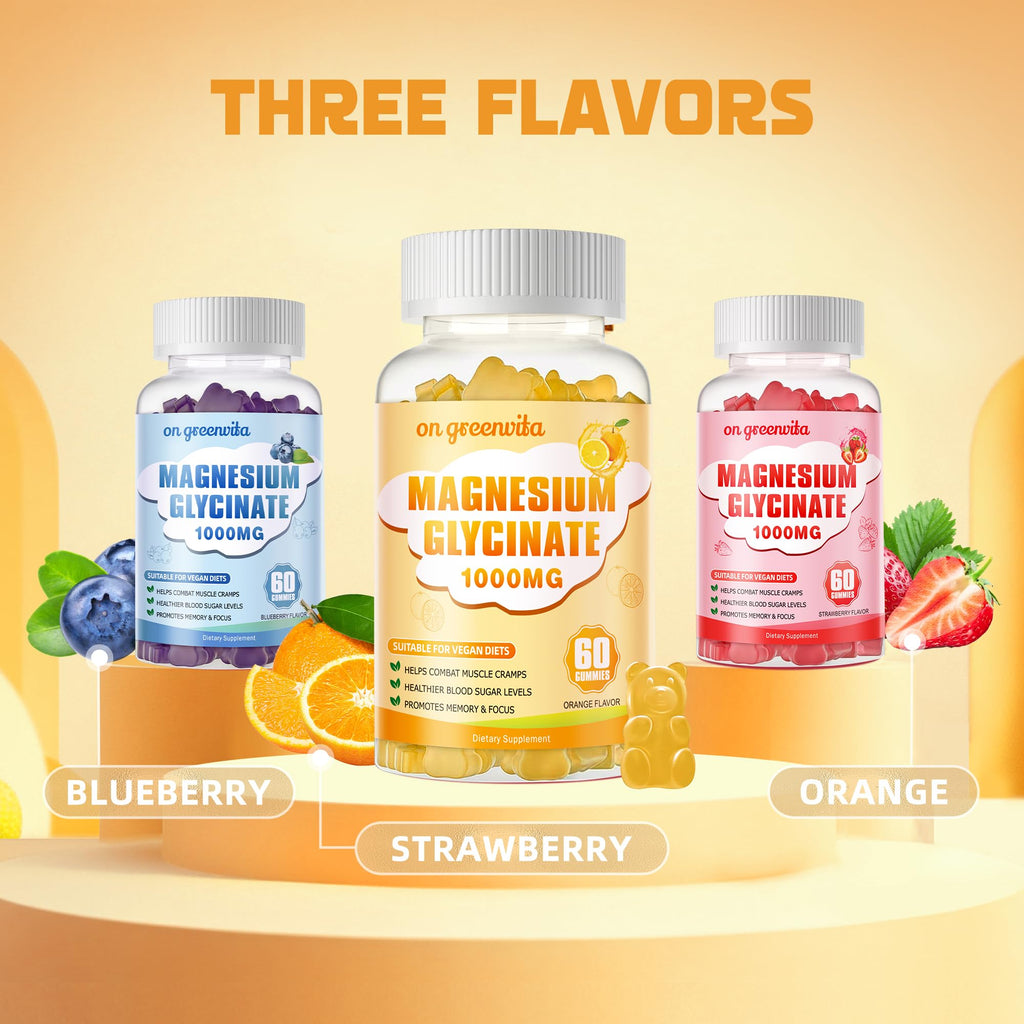 Magnesium Glycinate Gummies 1000mg - Sugar Free Magnesium Potassium Supplement with Vitamin D, B6, CoQ10 for Calm Mood & Sleep Support - 120 Orange Gummies 2 Pack
