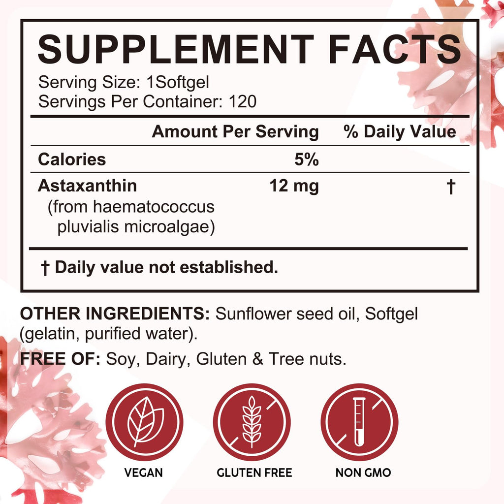 FBGVKJWI Astaxanthin 12mg - 120 Softgels | Premium Antioxidant for Eyes, Joints, Skin & Immunity | Non-GMO, Gluten Free