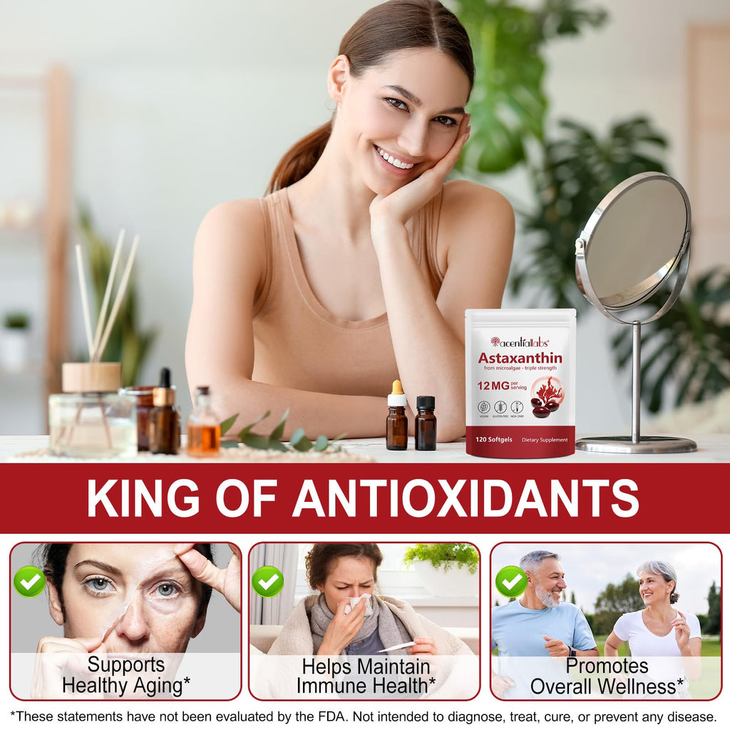 FBGVKJWI Astaxanthin 12mg - 120 Softgels | Premium Antioxidant for Eyes, Joints, Skin & Immunity | Non-GMO, Gluten Free
