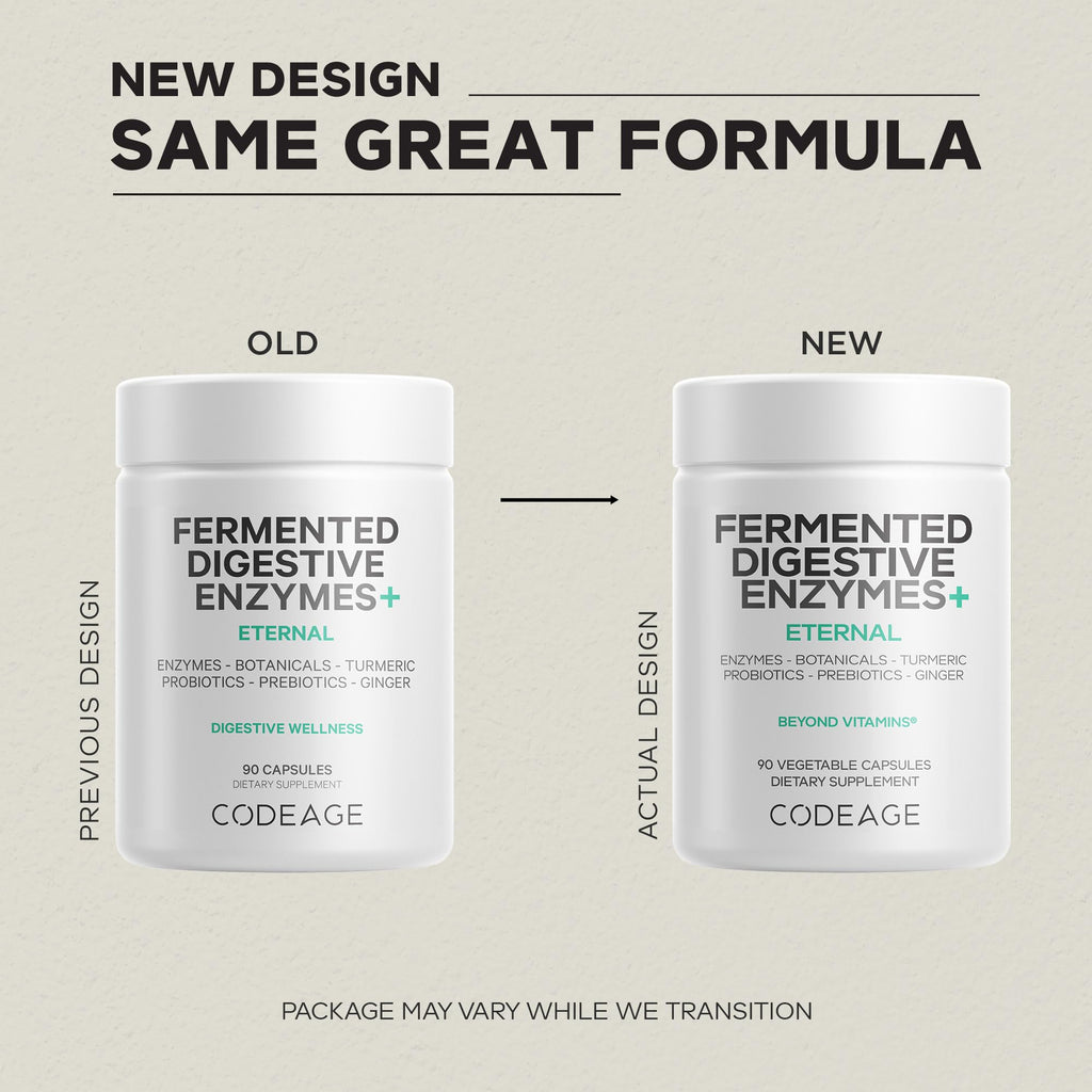 Codeage Fermented Digestive Enzymes - 3-Month Supply (90 Capsules) with Probiotics & Botanicals